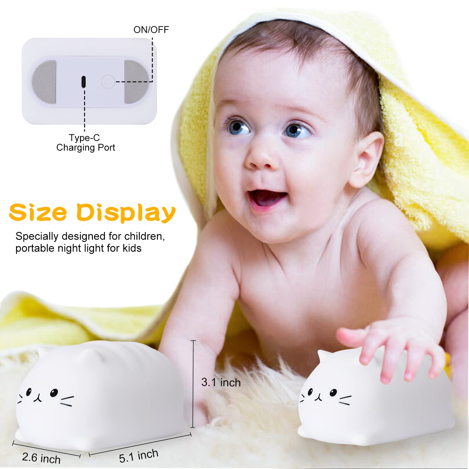 ZKLiLi Cute Cat Lamp - LED Night Light for Kids, Tap Control, Mini Size, Cat Color, Model ZK-US-MBmaomi