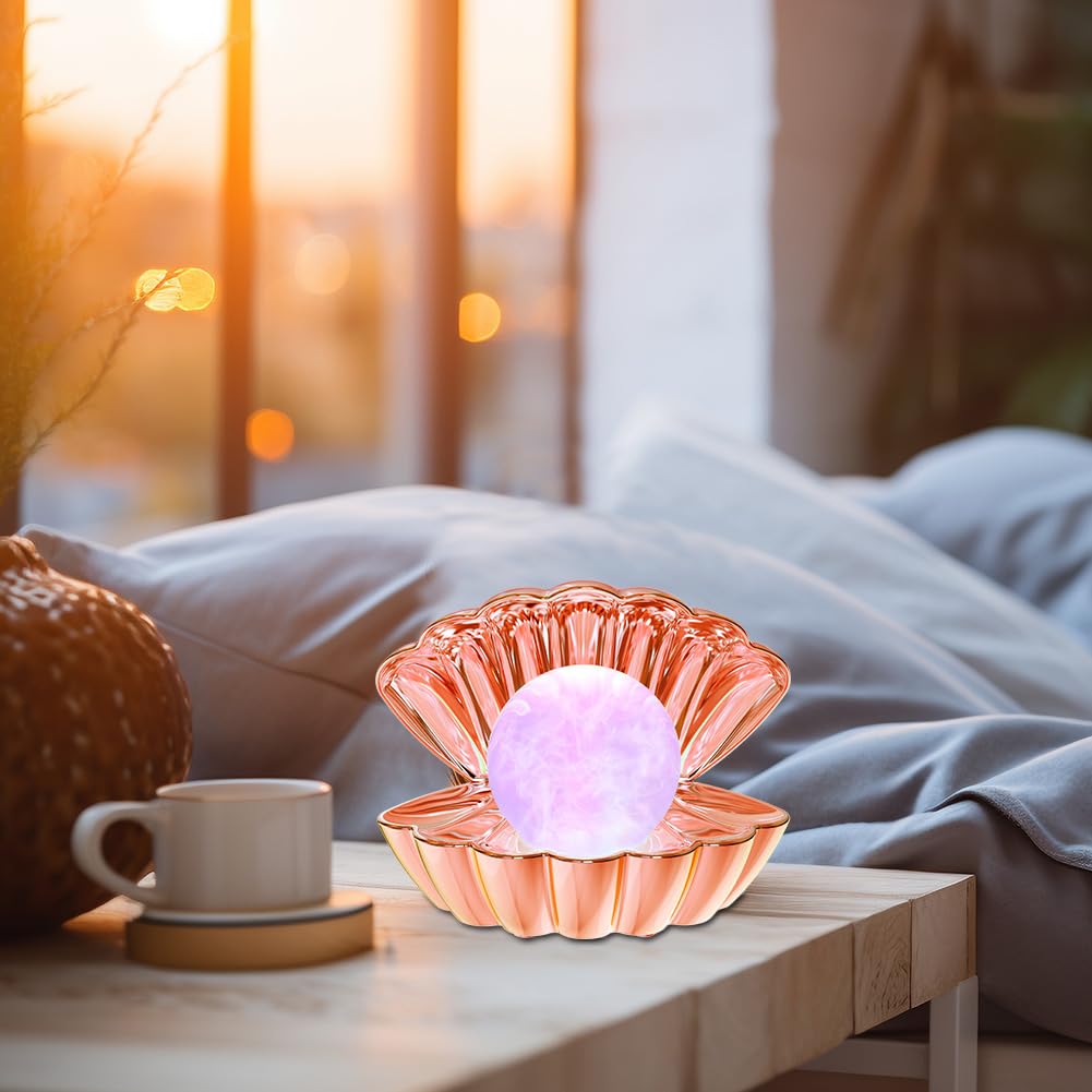LKUA Shell Pearl Night Light - RGB Color Changing LED Lamp, Electroplated Rose Gold, Portable Clamshell Design, Model LK-P
