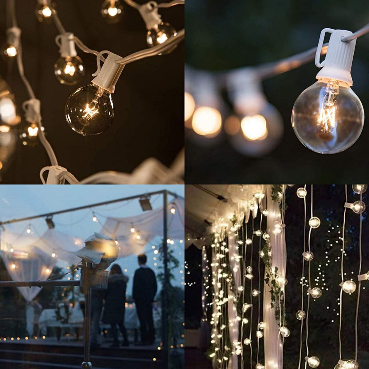Romasaty G40 Outdoor String Lights 50ft, 20 Edison Glass Bulbs, Waterproof, E12 Socket, White