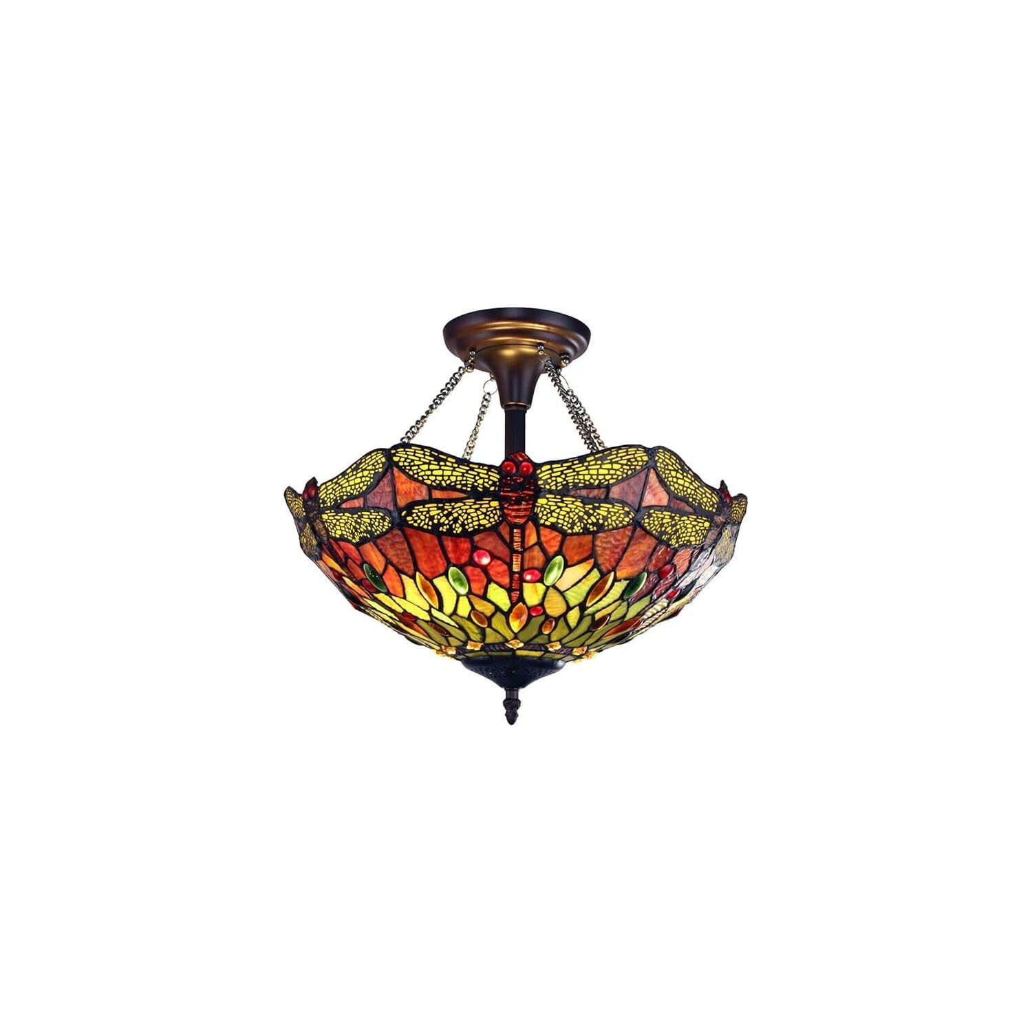 Chloe Lighting Empress Dragonfly Semi-Flush Light, Dark Bronze, 16in  Wide, Multicolor, Model CH3T471RD16-UF2