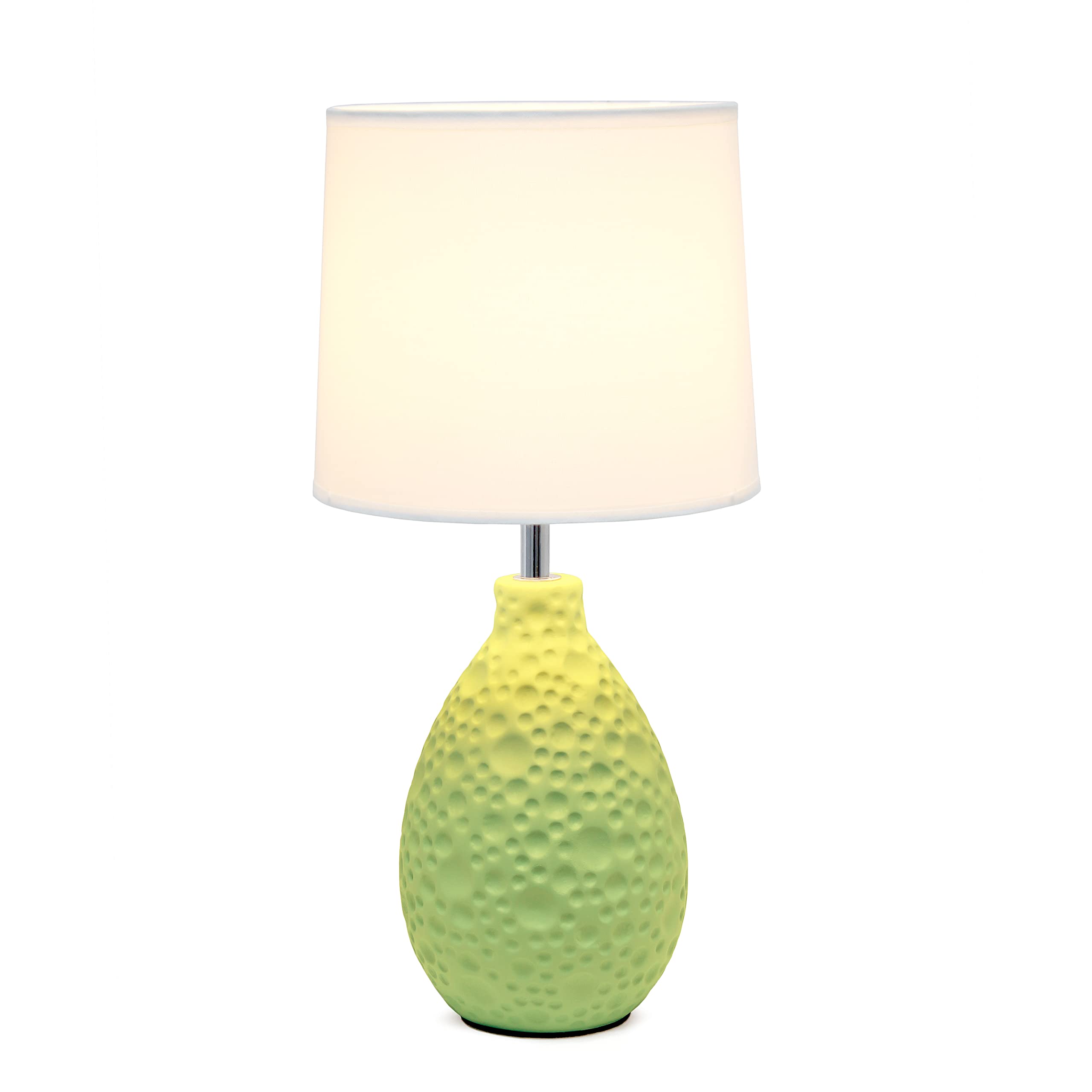 Simple Designs Lt2003-Grn Textured Stucco Ceramic Oval Table Lamp With White Fabric Shade, Green