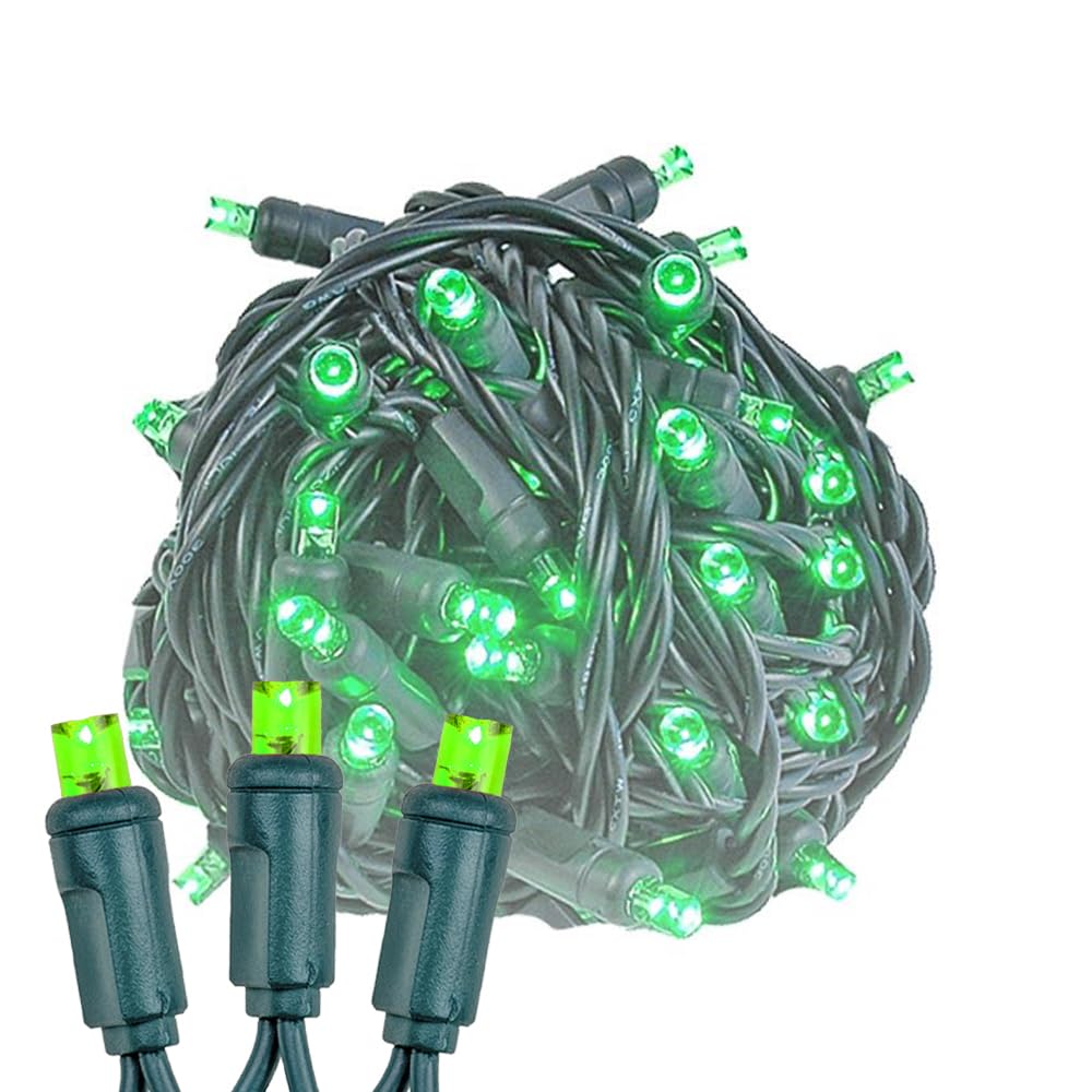 Novelty Lights 24-Pack, 25 Feet 50 LED Green Christmas Mini Light String on Green Wire, 5mm Wide Angle Bulbs, Connectable, Indoo
