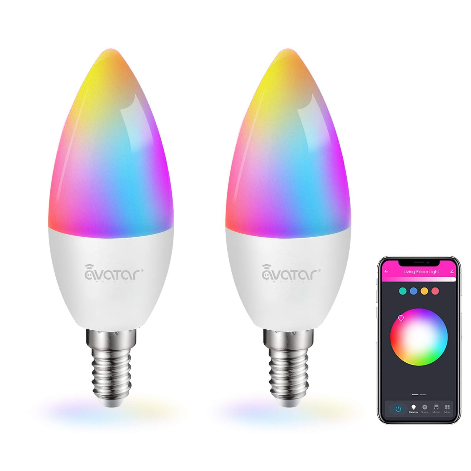 2 Pack E12 Led Light Bulb Compatible W/Google Siri Alexa Light Bulb 5W Type B Smart Bulb Rgbcw 16 Million Color Changing Bulb 2.
