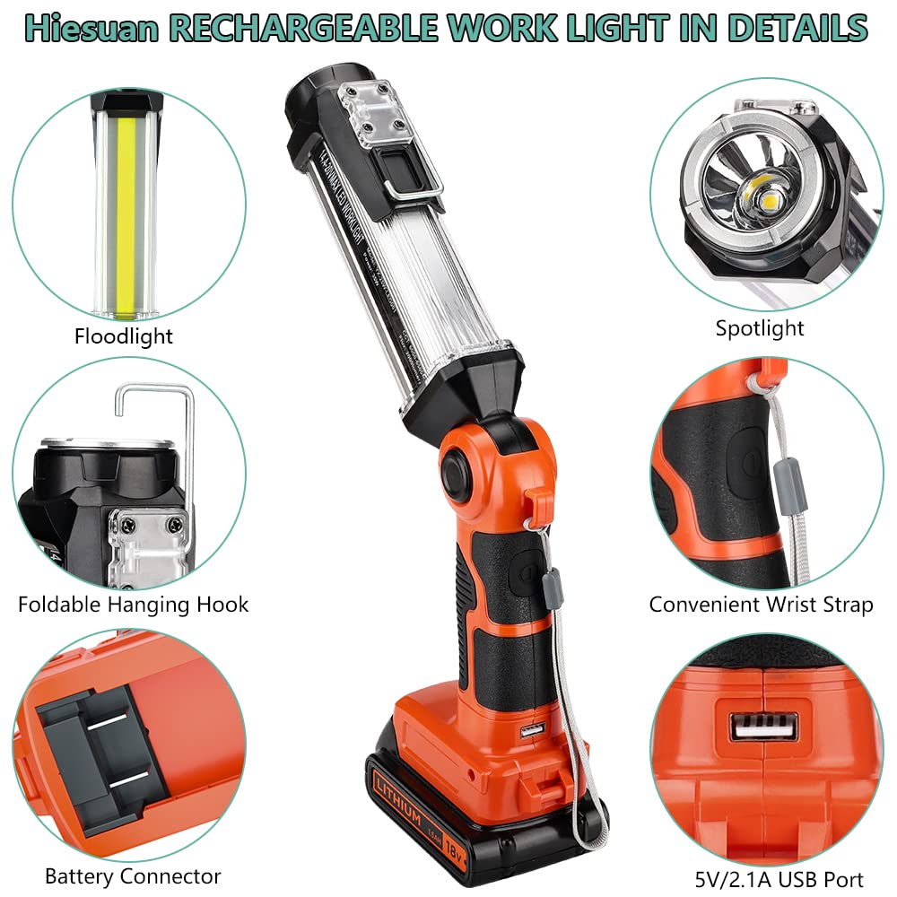Cordless Led Work Light For Black & Decker 20V Li-Ion Battery, 35W 2000Lm Outdoor Flashlight Portable Camping Lanterns For Car Repairing, Job Site Lighting, Emergency