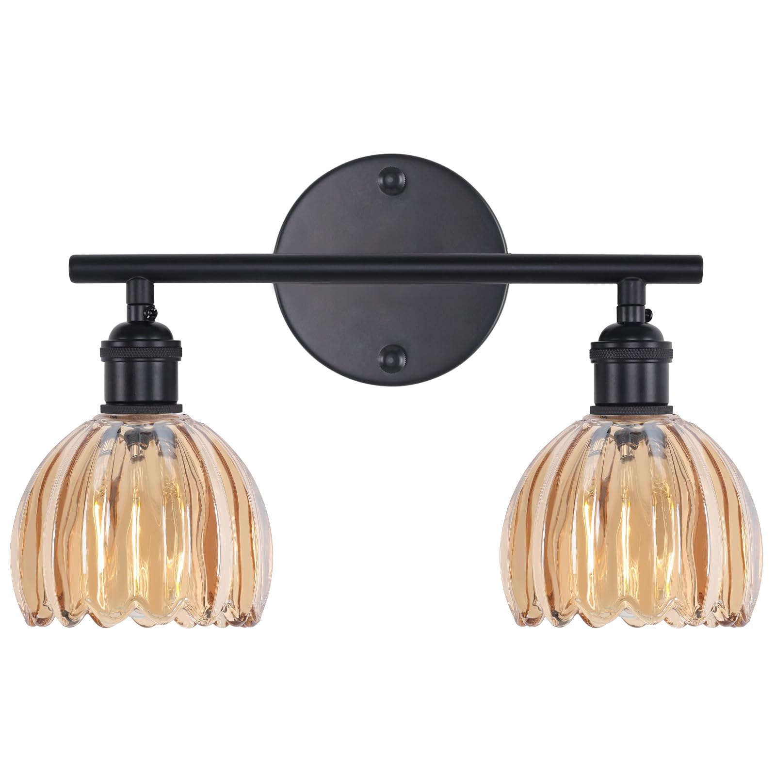 Shenmoyl Bathroom Light Fixtures  2-Light Black Vanity wall Light Over Mirror with Amber Tulip Glass Shade for Bedroom Living Room (Bulb Not Included)