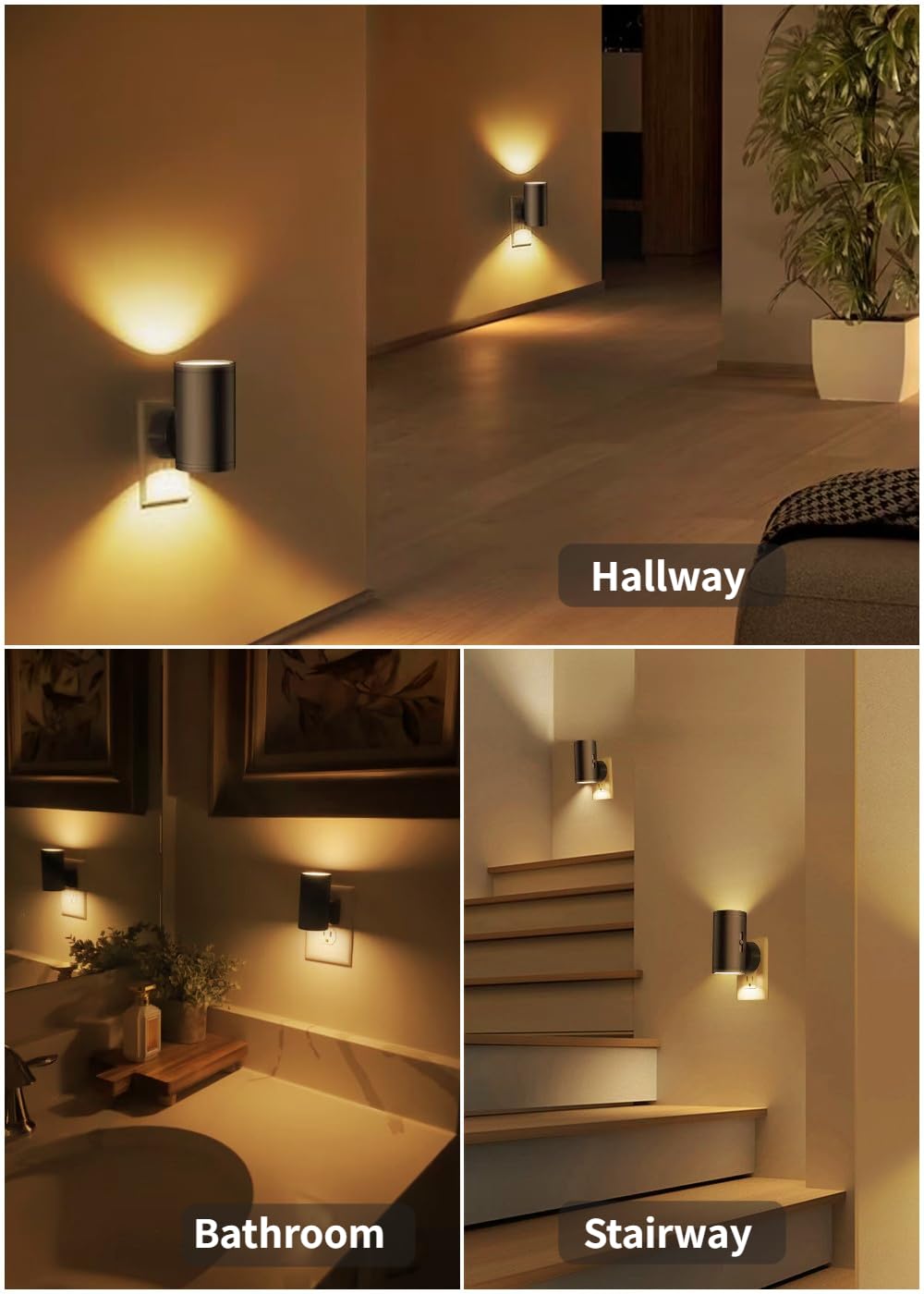 T ES LED Night Light Plug-in, Dusk to Dawn Sensor, 5-300LM Adjustable Brightness, 2700K Warm White, 2 Pack