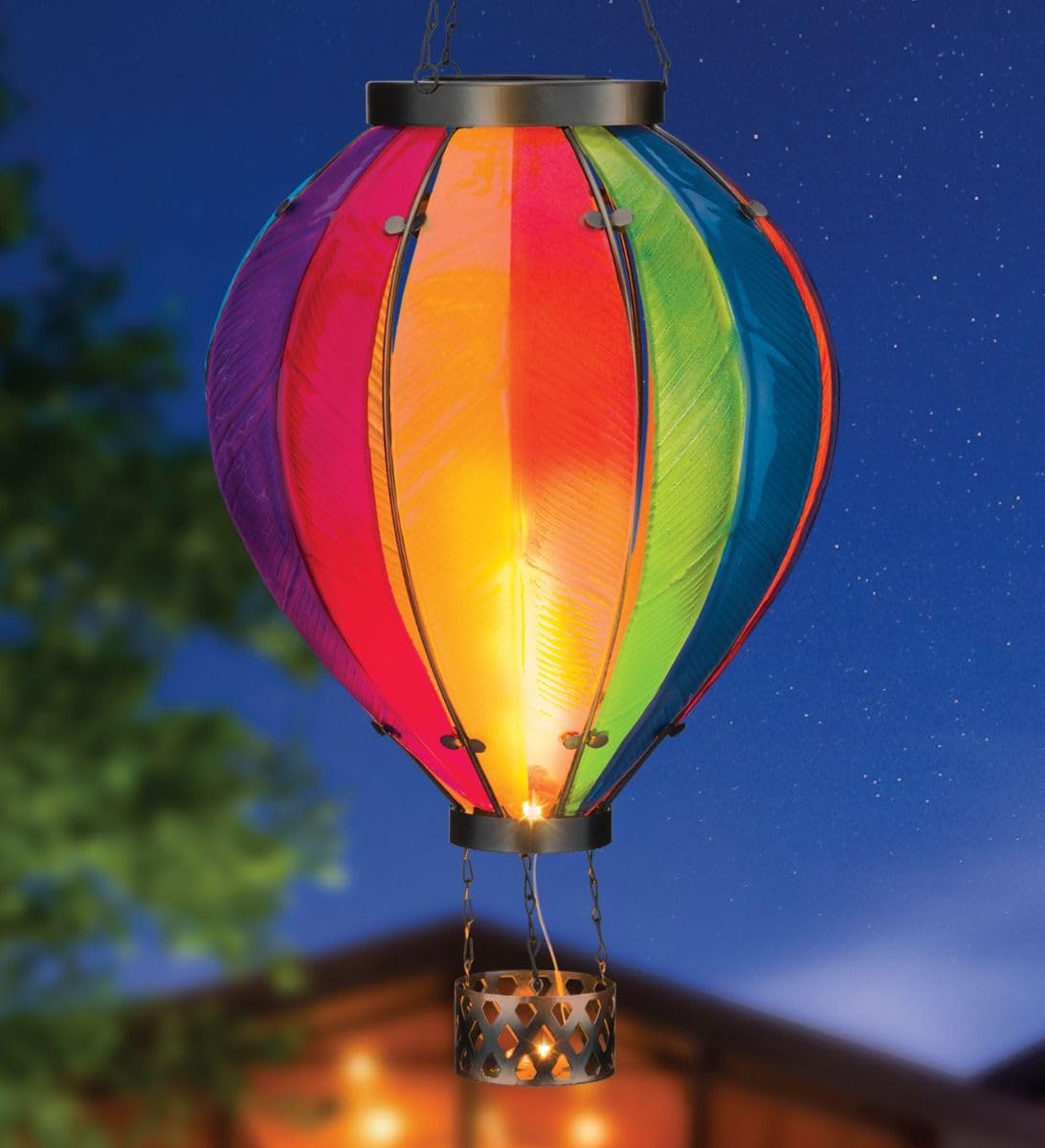 Regal Art & Gift Hot Air Balloon Solar Lantern - X-Large, Multicolored Metal & Glass Outdoor LED Light for Garden & Patios - Model 13043