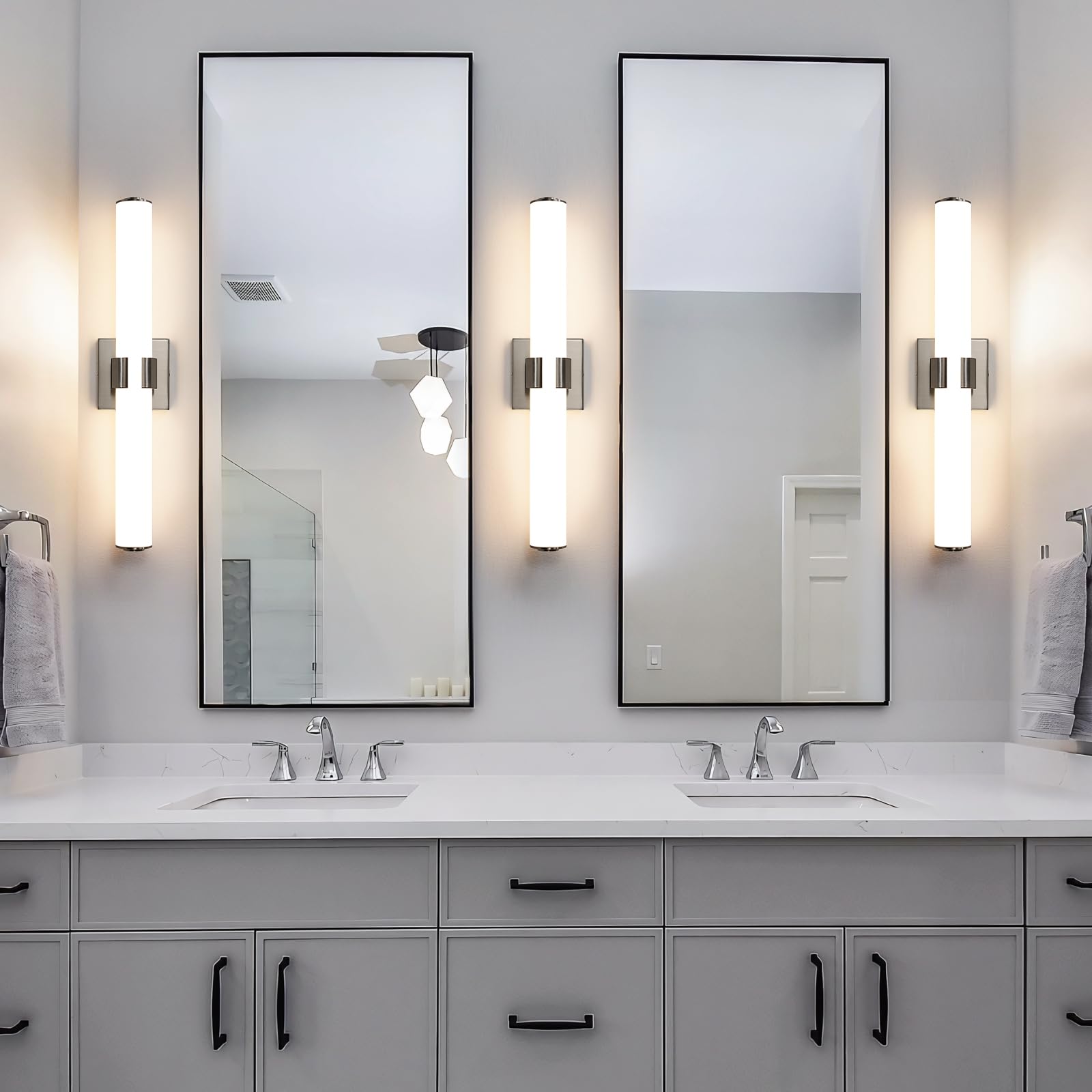 Aijiasi Brushed Nickel Vanity Lights - 22 Inch Modern Vanity Light Fixtures With Acrylic Shade, 28W Led 3000K Over Mirror Bathro