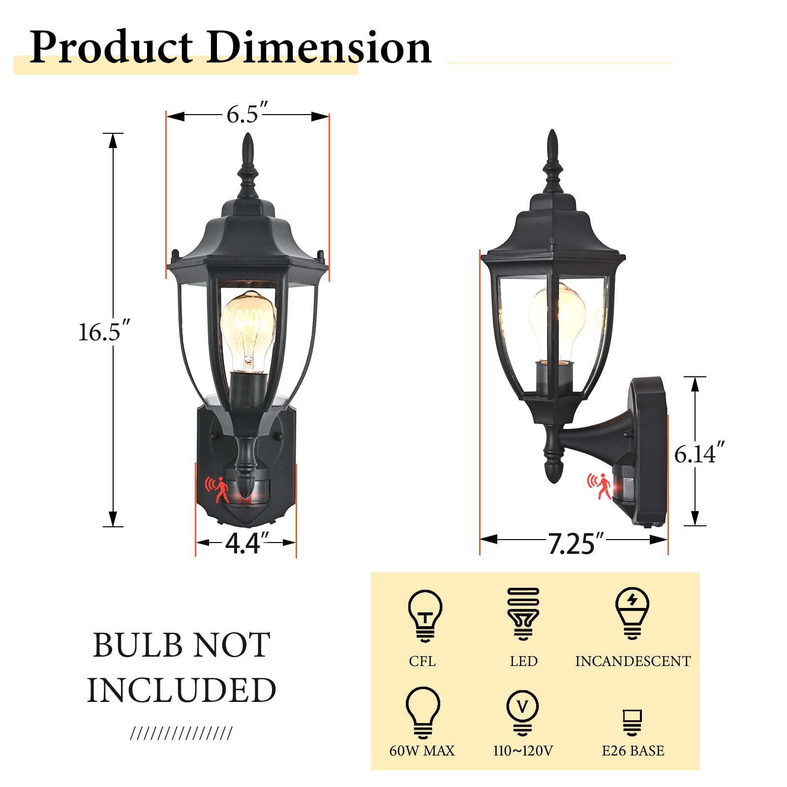 odorpower Outdoor Motion Sensor Wall Sconce, Anti-Rust Aluminum, Black, 1 Pack, Model 0018-WU-SE BK, Dusk to Dawn Lighting