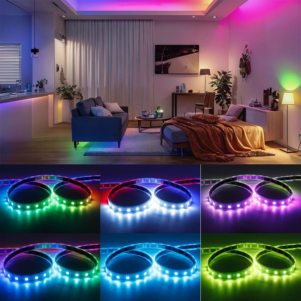 Loamlin Ws2812B Ic Rgb 5050Smd Eco Individual Addressable Led Strip Light, 16.4Ft 300Led 60Led/M Flexible Full Color Ip67 Waterp