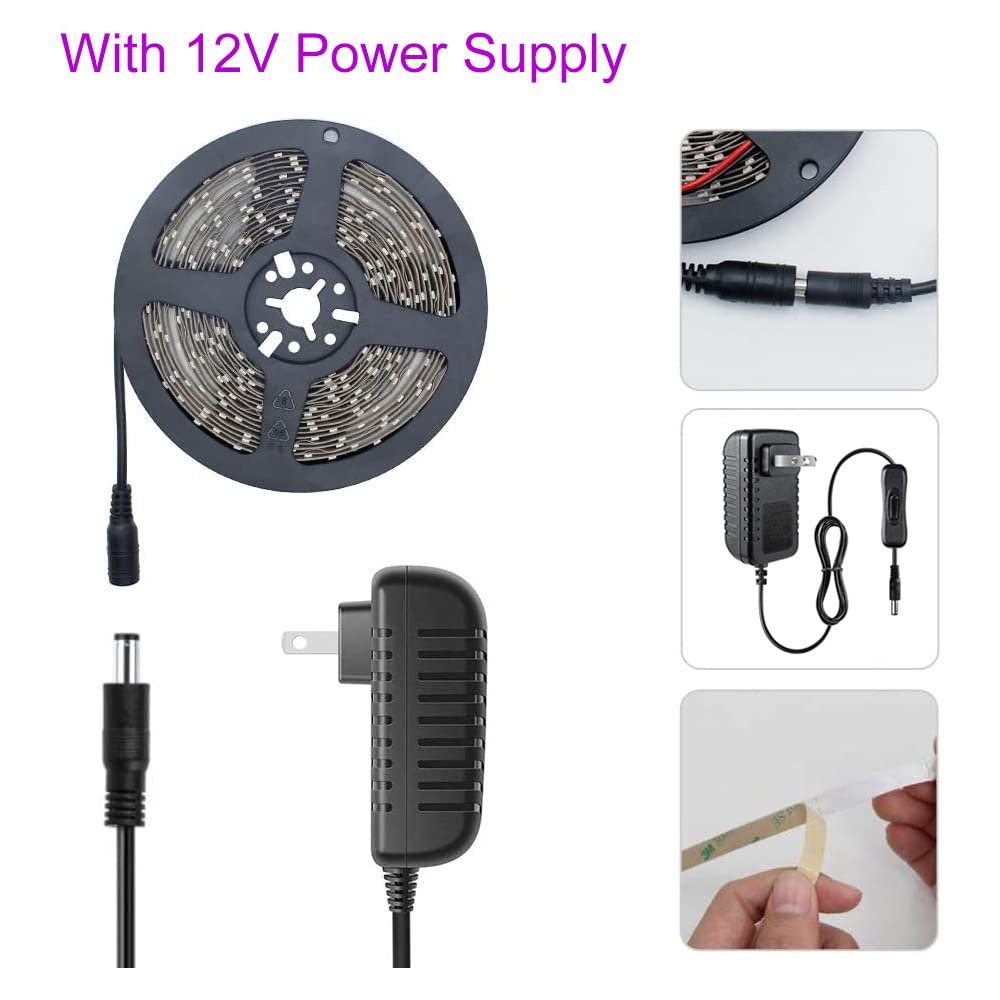 Led Uv Black Light Strip Kit, Ultraviolet Waterproof Ip65 16.4Ft/5M 3528 300Leds, 395Nm-405Nm Blacklight For Dj Bar Club Party Decor Night Fishing With 12V Power Supply