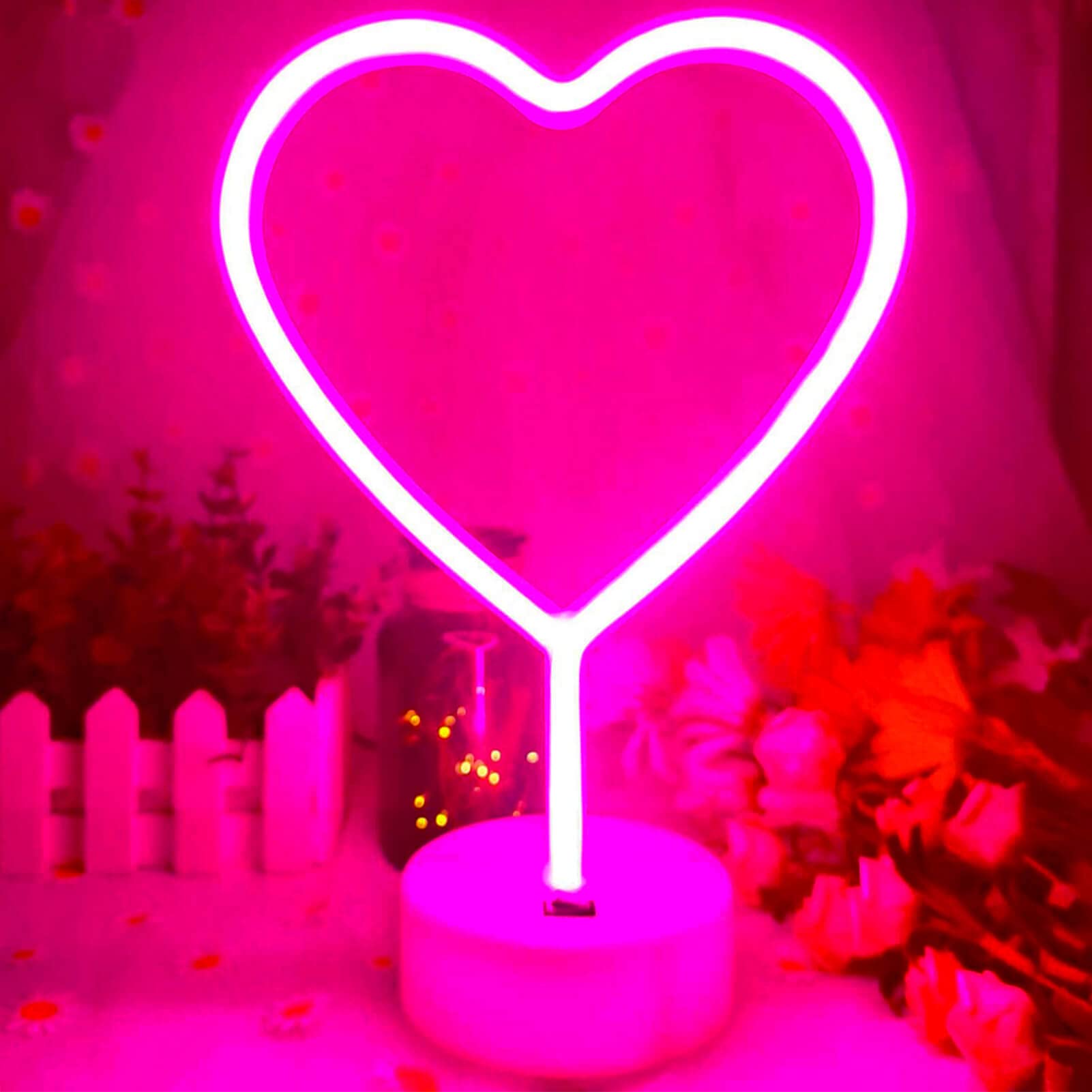 VIFULIN Neon Heart Sign Pink LED Light with Base, USB/Battery Powered Heart Decor for Bedroom, Valentines Day Decor