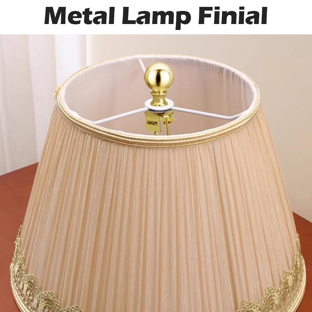 Asjeumt 2Pcs Lamp Shade Light Bulb Clip Adapter Kit, Gold Lampshade Holder Adapter With Round Top Finial, No Harp Required, Clip