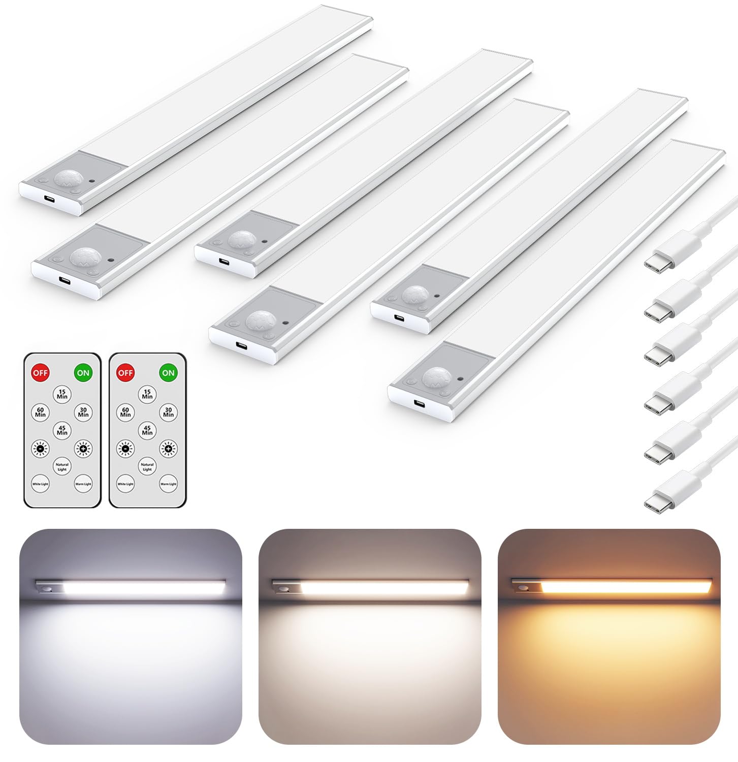 56Led Under Cabinet Lighting Wireless, 12'' Motion Sensor Light Indoor Rechargeable Under Cabinet Lights, Magnetic Closet Lights Battery Operated, Under Counter Lights For Kitchen (6Pack, Silver)