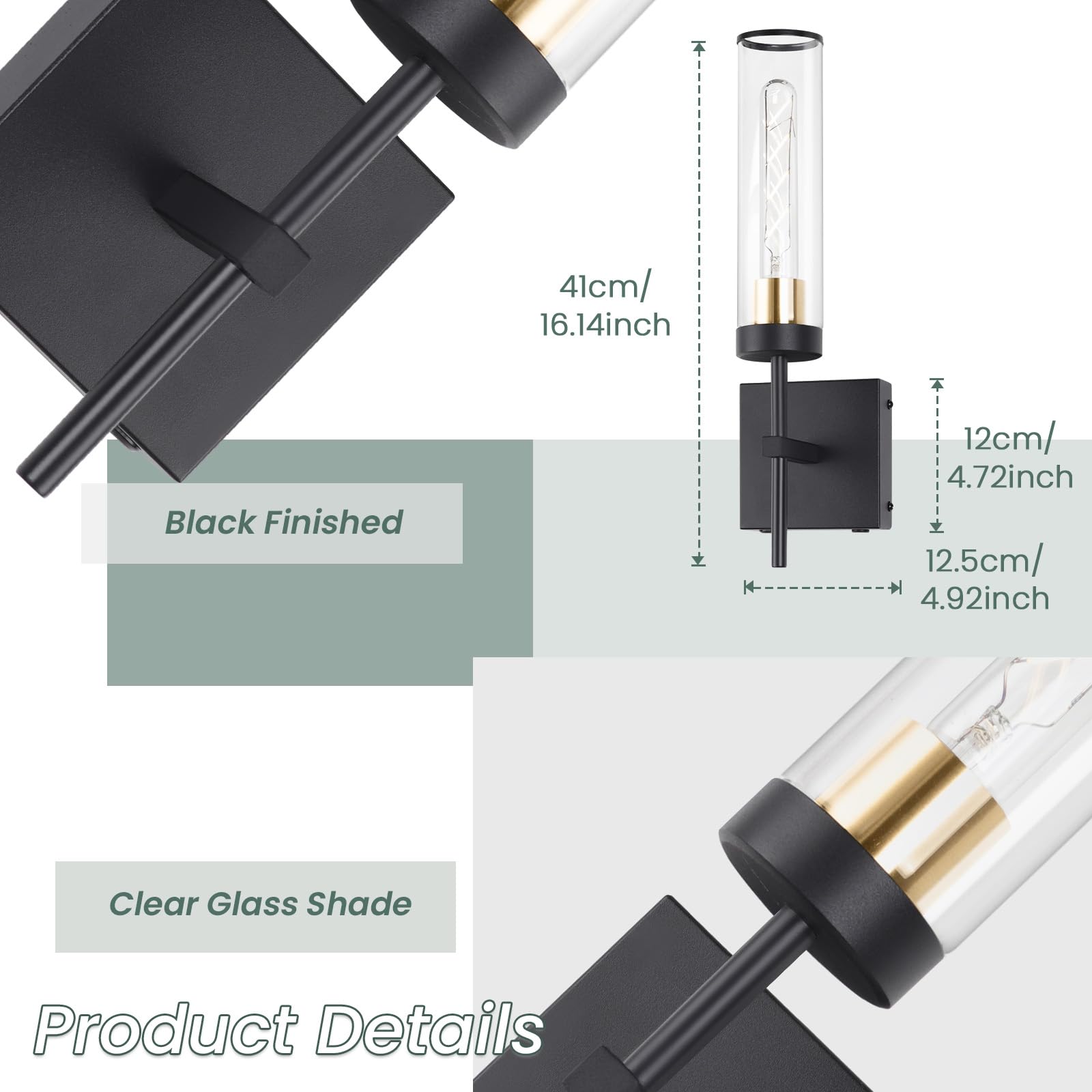 Loiogohot Battery Operated Wall Sconce, 10400mAh, Dimmable, Remote Control, Black & Metal Edge, Model WL-BN2426-BK-ME