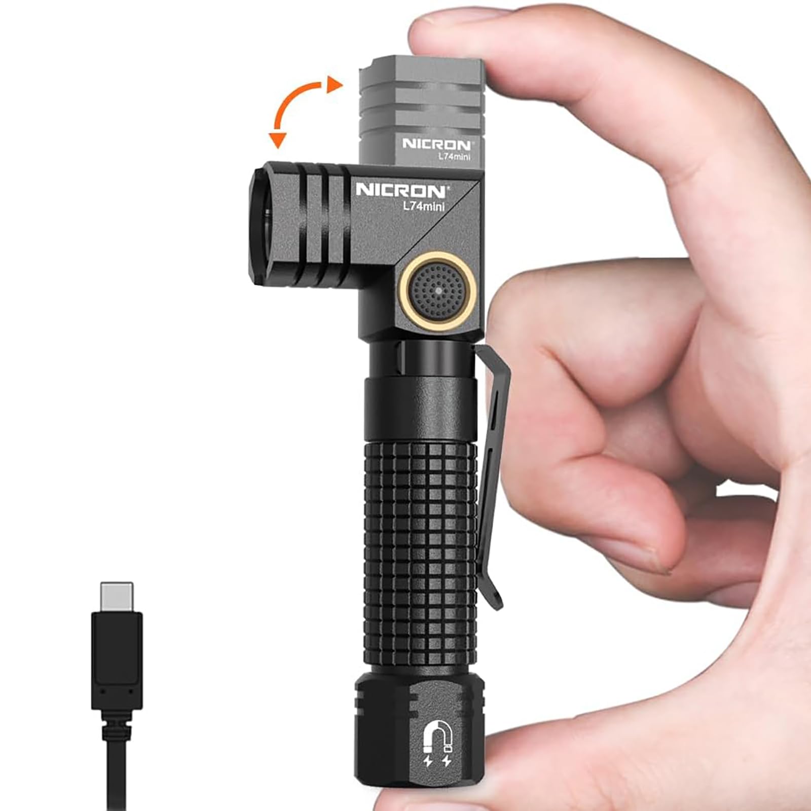 NICRON L74 Mini Rechargeable EDC Flashlight, 400 Lumens, 90 Degree Angle, Black, Aluminum, Compatible with AAA Battery