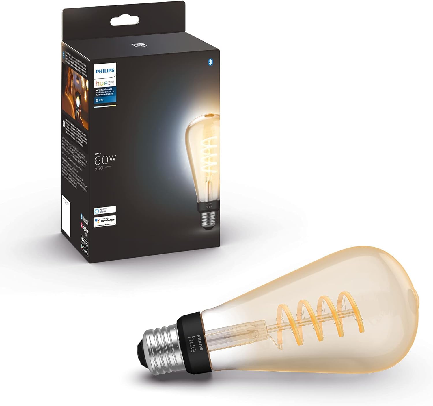 Philips Hue Smart 60W St23 Filament Led Bulb - White Ambiance Warm-To-Cool White Light - 1 Pack - 550Lm - E26 - Indoor - Control