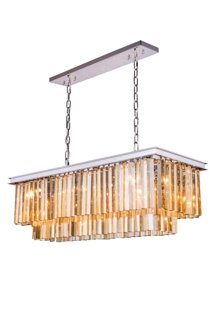 Elegant Lighting Sydney Collection 1202D40PN-GT/RC 12-Light Pendant Lamp with Royal Cut Golden Teak Crystals, Polished Nickel Finish