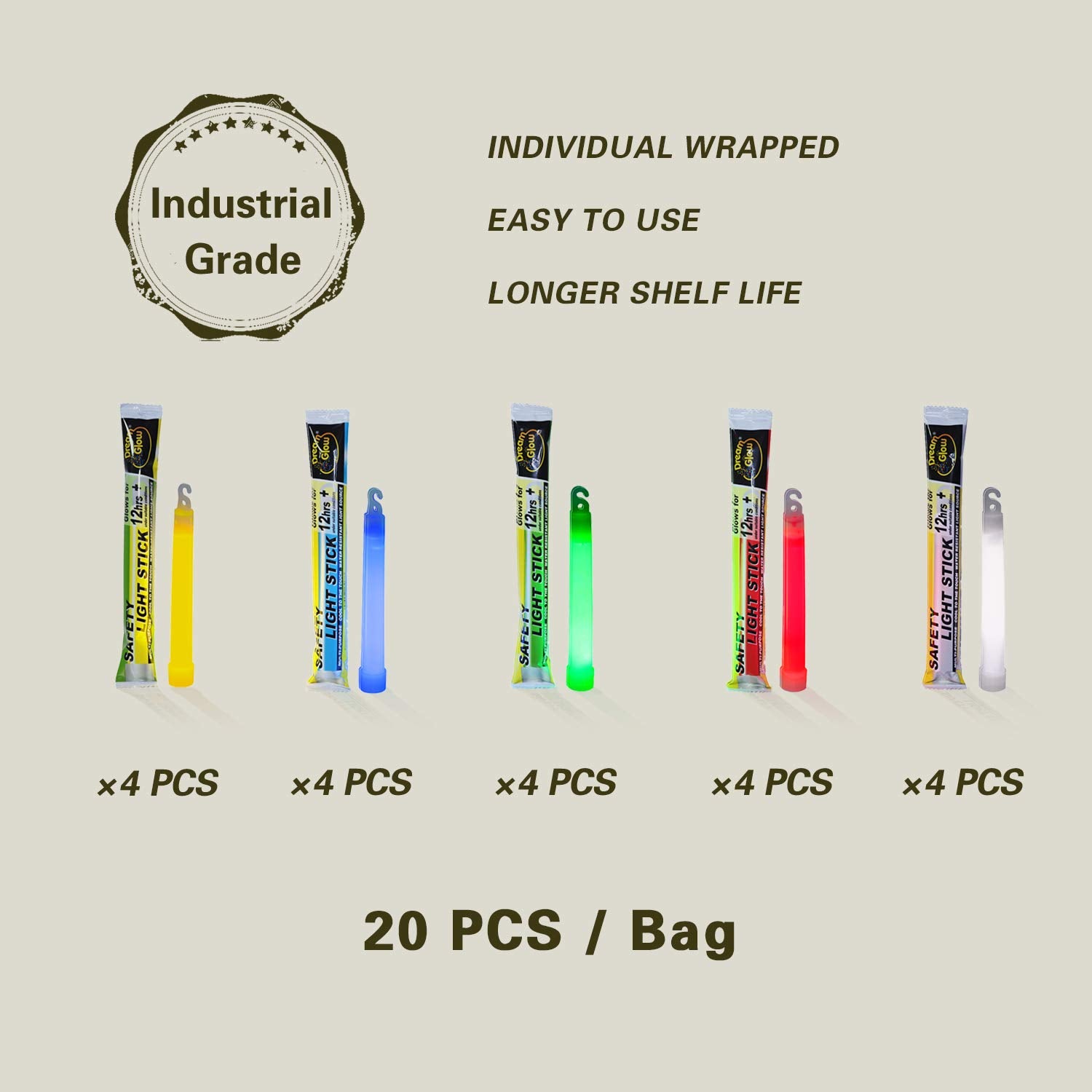 20 Industrial Grade Glow Sticks/Ultra Bright Light Sticks - Emergency Light Sticks For Camping Accessories, Hurricane Supplies,E