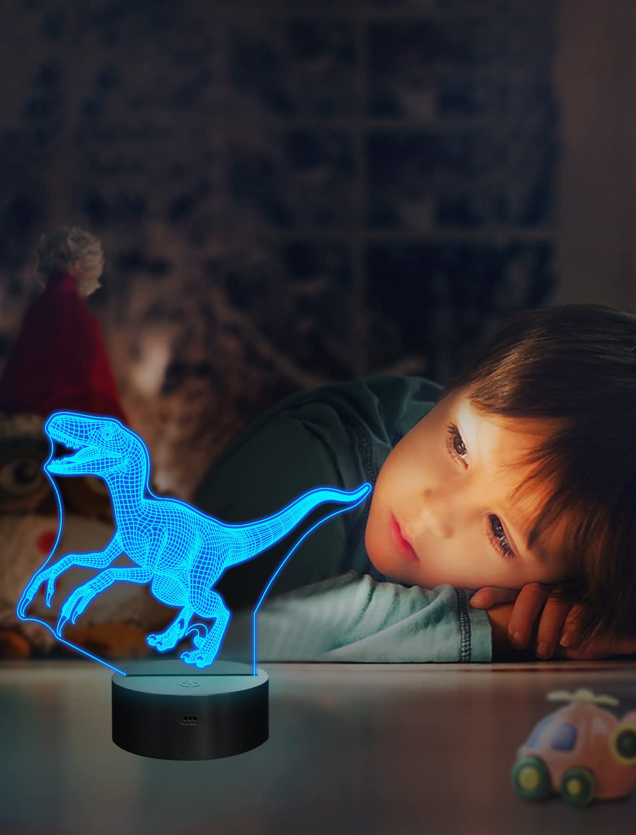 Fullosun 3D Dinosaur Night Light, Velociraptor Blue Lamp With Remote & 16 Color Options For Kids