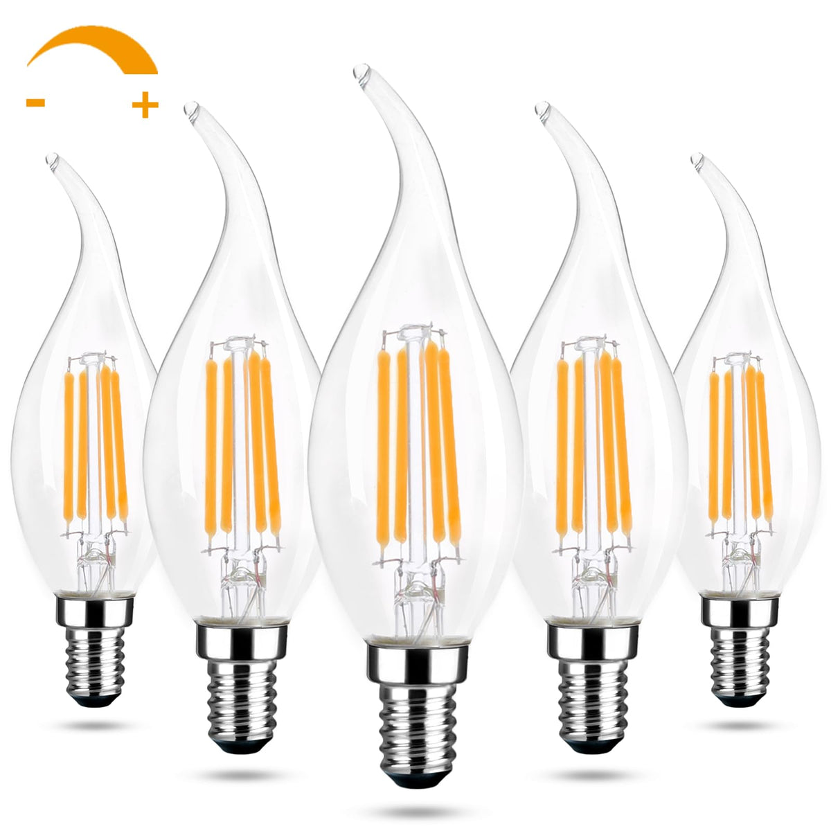Volxon 5Pack E12 Chandelier Bulb Dimmable 2700K Warm White 600Lm Equivalent 60Watt E12 Led Bulb Vintage Filament C35T/Ca10 Led C