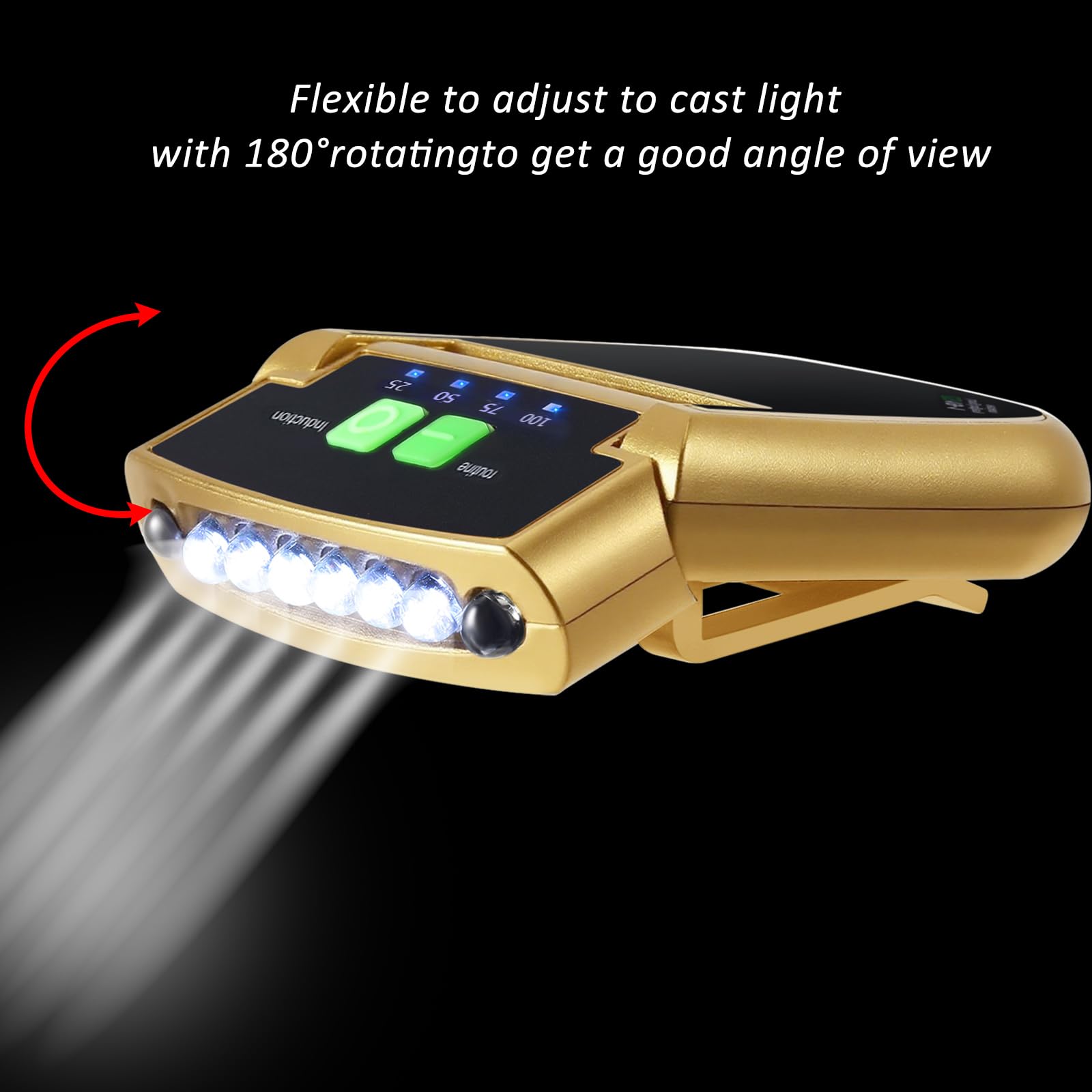 Mudder LED Clip-on Cap Lights, USB Rechargeable, Waterproof, Ultra Bright, Model 902030/803035/803040/4025100/4025130, Black/Gold