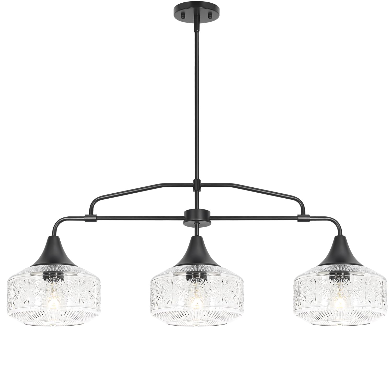 Farmhouse Kitchen Island Lighting  Black 3-Light Island Light For Kitchen  Adjustable Dining Room Light Fixture Over Table  Linear Chandelier Pendant Lighting With Clear Glass For Living Room Sink