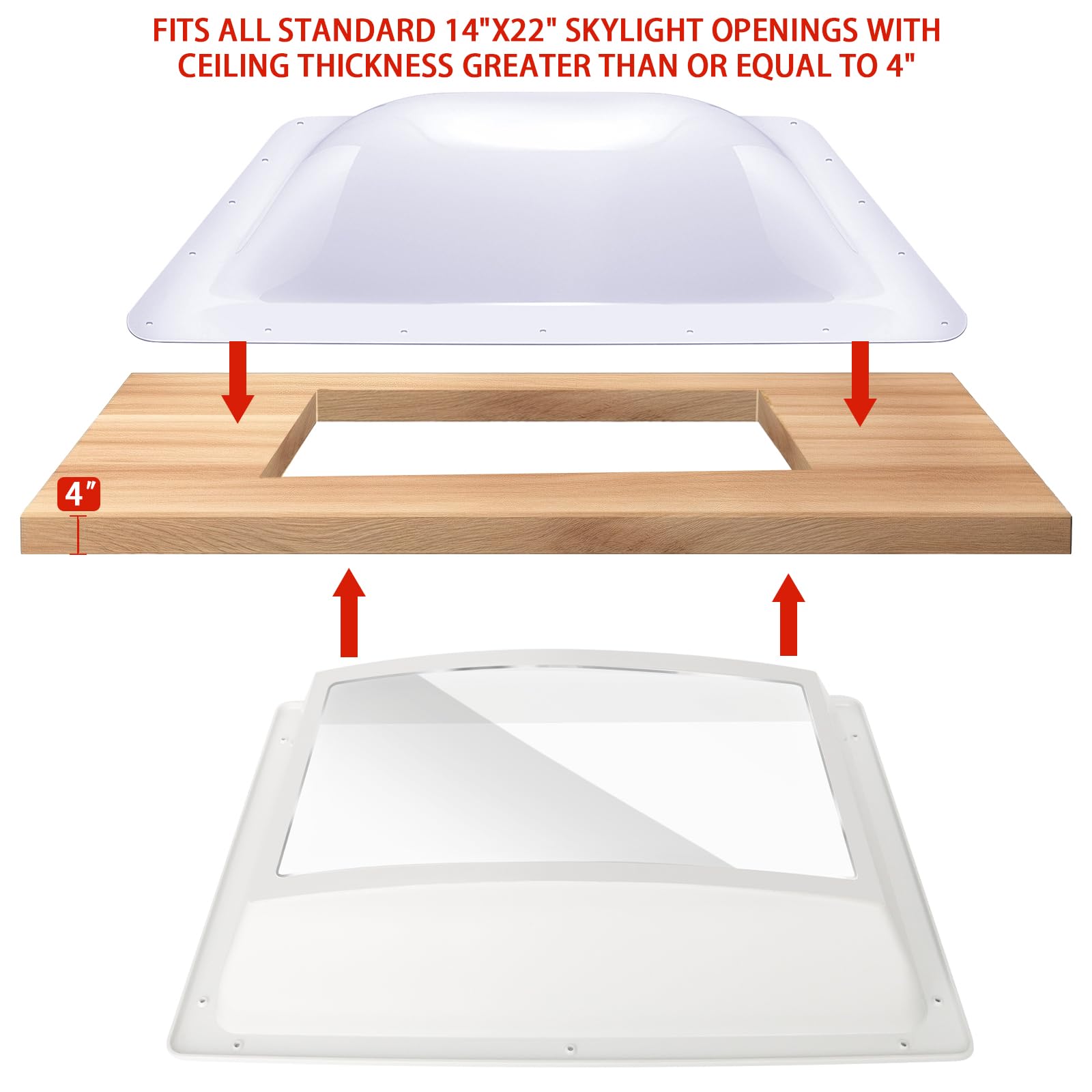 Rv Skylight Replacement Bundle,18'' X 26'' Skylight Outer Dome Fit 14'' X 22'' Opening,Rv Shower Skylight For Camper Trailer Fif
