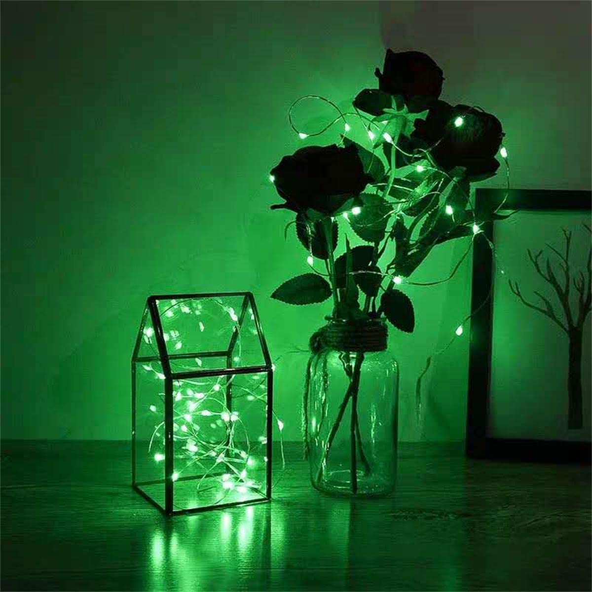 Yalilong With Timer Function Battery Operated Dewdrop Led Lights,Mini Fairy Lights For Home Parties Christmas/Halloween Holiday Decoration,6 Hours On/18 Hours Off,30 Leds,10 Feet (Green, 1)