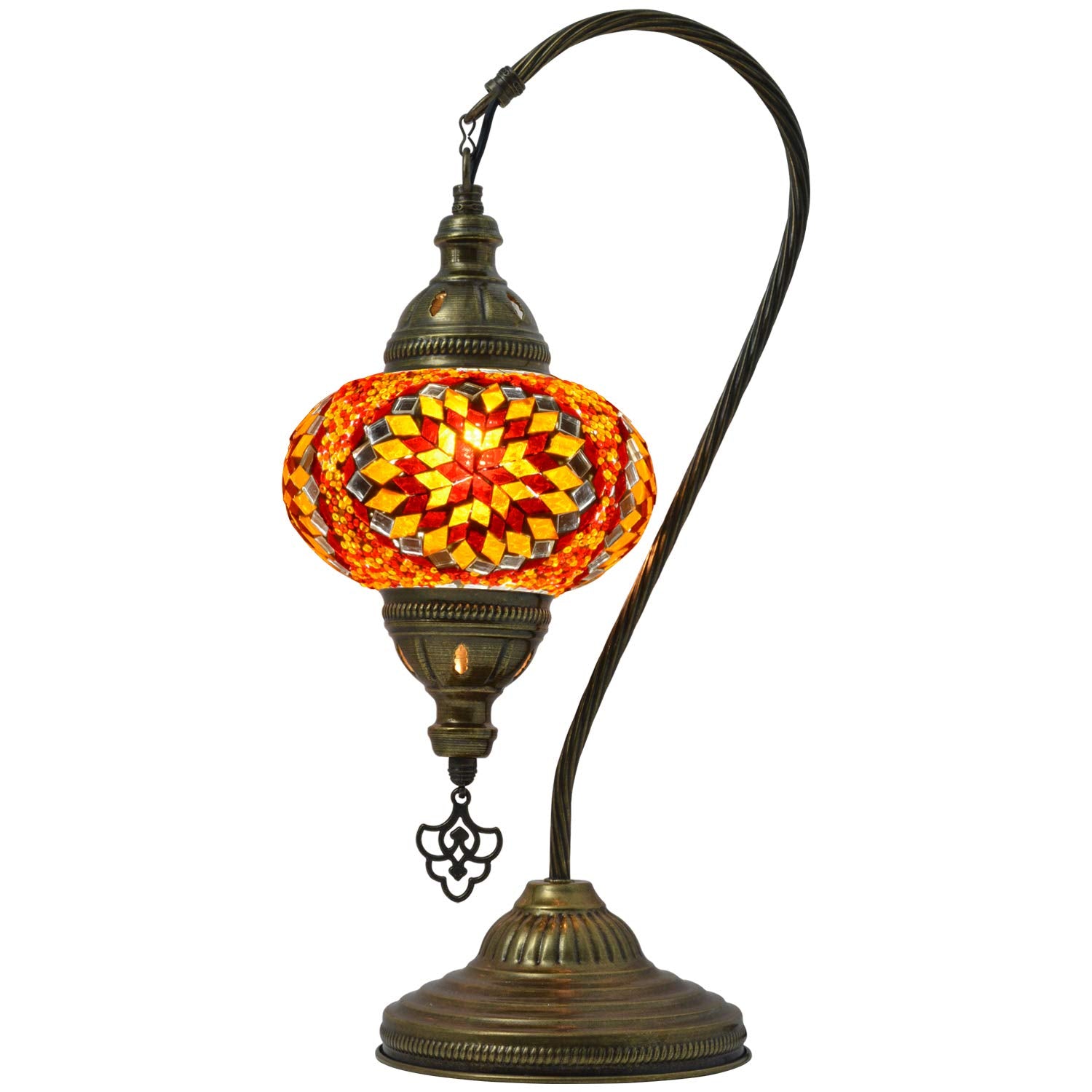 Mozaist Turkish Mosaic Table Lamp, Swan Neck Design, Vintage Stained Glass, E12 Socket, Model 76ab70a1, Color B2