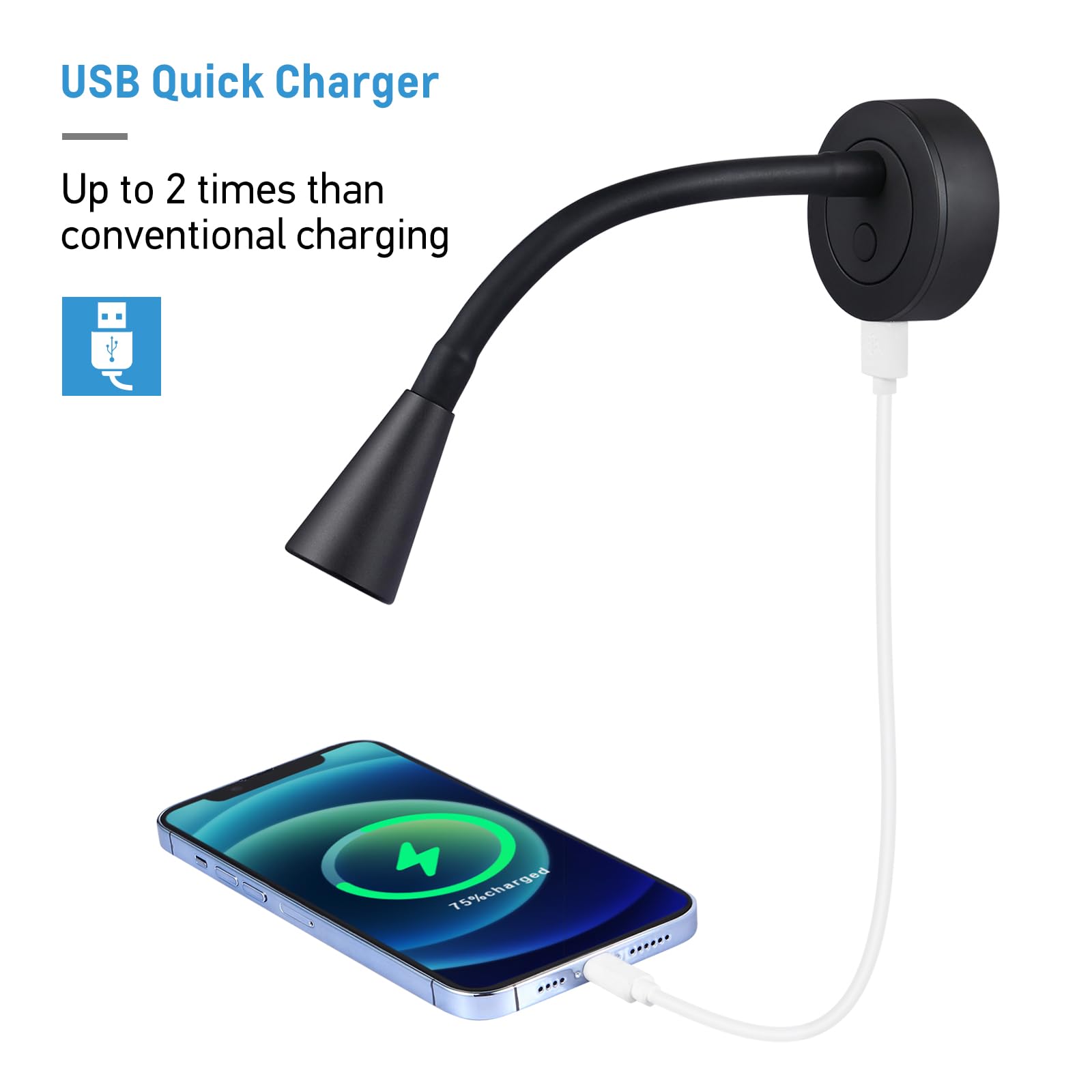 Acegoo 12V Led Reading Light Rv Dimmable Reading Lamp With Usb Charger 12 Volt Flexible Goosneck Light For Boat Camper Van Trailer Interior Lighting, Hard-Wired Surface Mount, 2-Pack