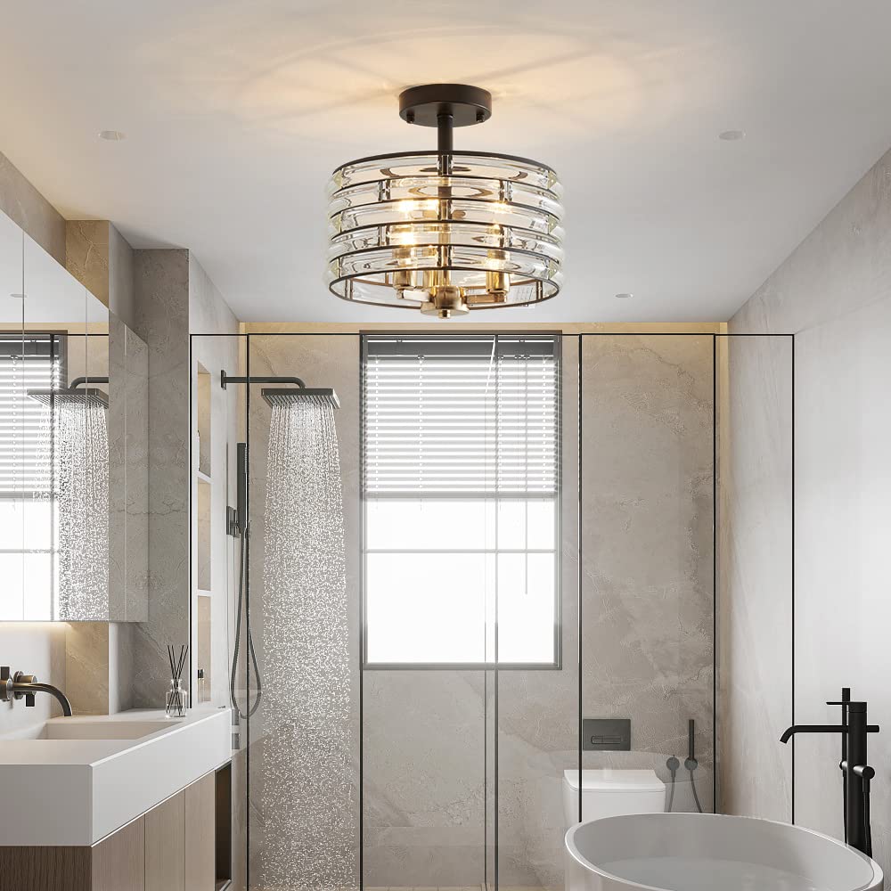 Agv Lighting Ch015Bb Crystal Semi Flush Mount Ceiling Light Fixture, E12 Base 3-Lights, D12 X H 9'', Crystal Lamp Shade, Light G