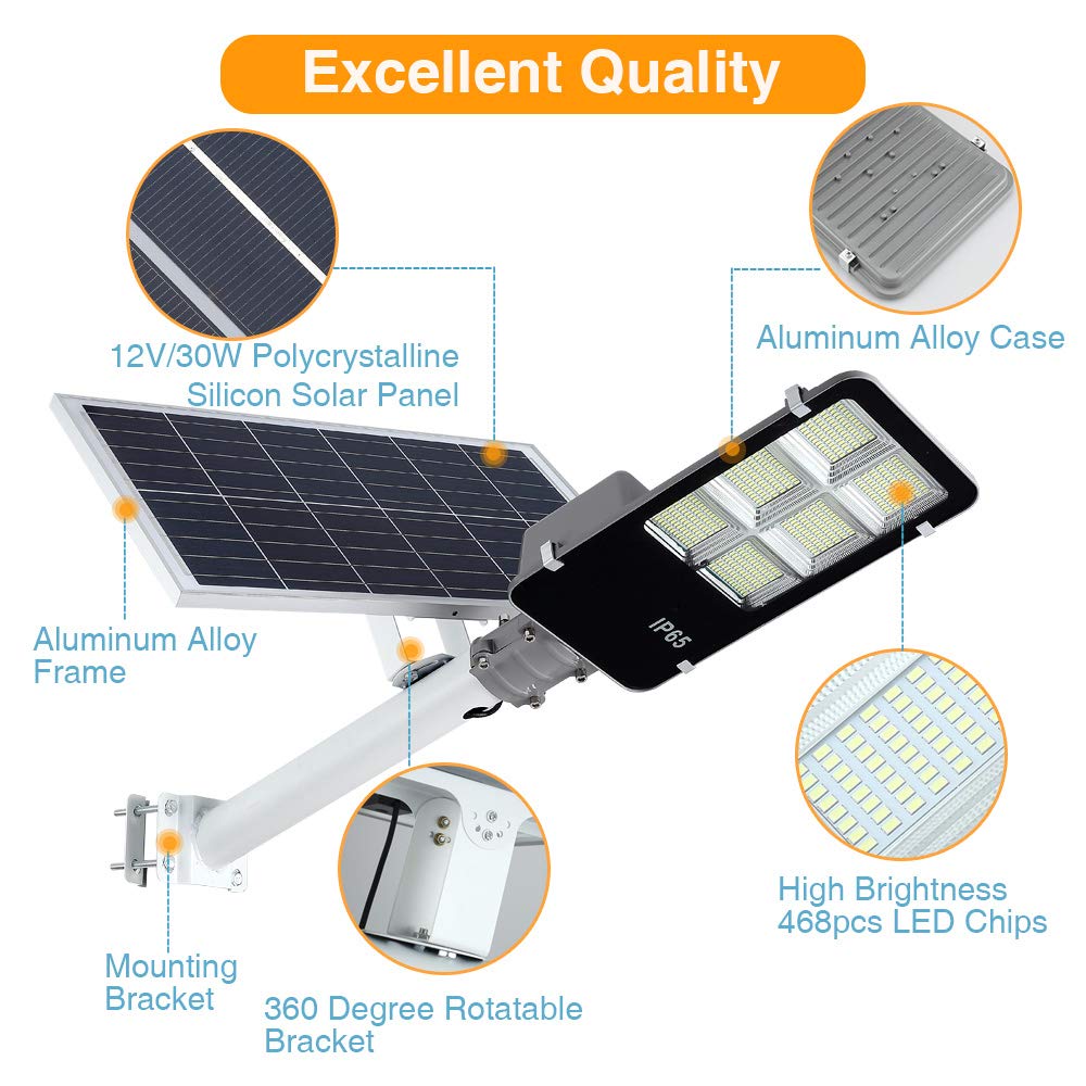 DENGMALL 6000W LED Solar Street Lights Outdoor, Dusk to Dawn Security Flood Light with Remote Control, Wireless, Waterproof, Per