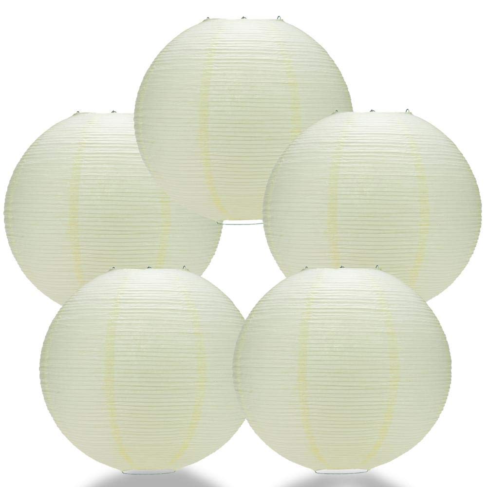 Quasimoon PaperLanternStore.com (5-Pack) 12 Inch Biege/Ivory Fine Line Premium Even Ribbing Paper Lantern, Extra Sturdy