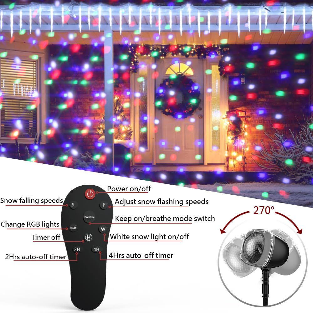 Syslux Christmas Projector Lights - Rgbw Snowfall Projector With Remote Control For House, Yard, Garden, Halloween & Christmas D