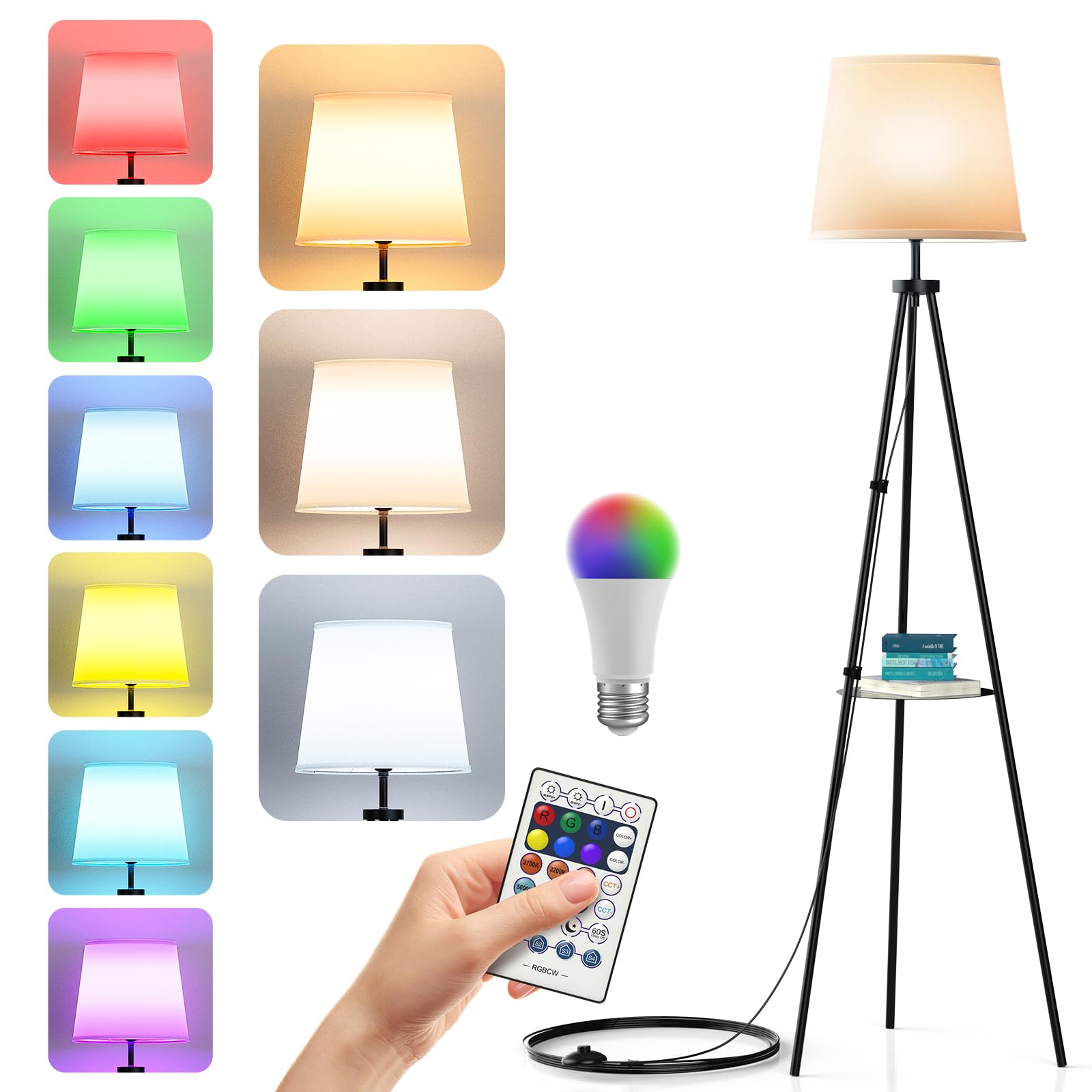 Tripod Floor Lamp, Moden Stand up Lamp, Dimmable Standing Tall Lamp for Living Room Bedroom, WiFi Smart RGB Light Compatible wit