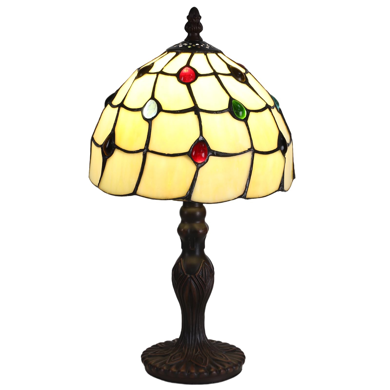 tuomoxte Tiffany Style Table Lamp, 8 Inch Stained Glass Lamp, Small Antique Bedside Lamp, for Nightstand Bedroom Living Room Hom
