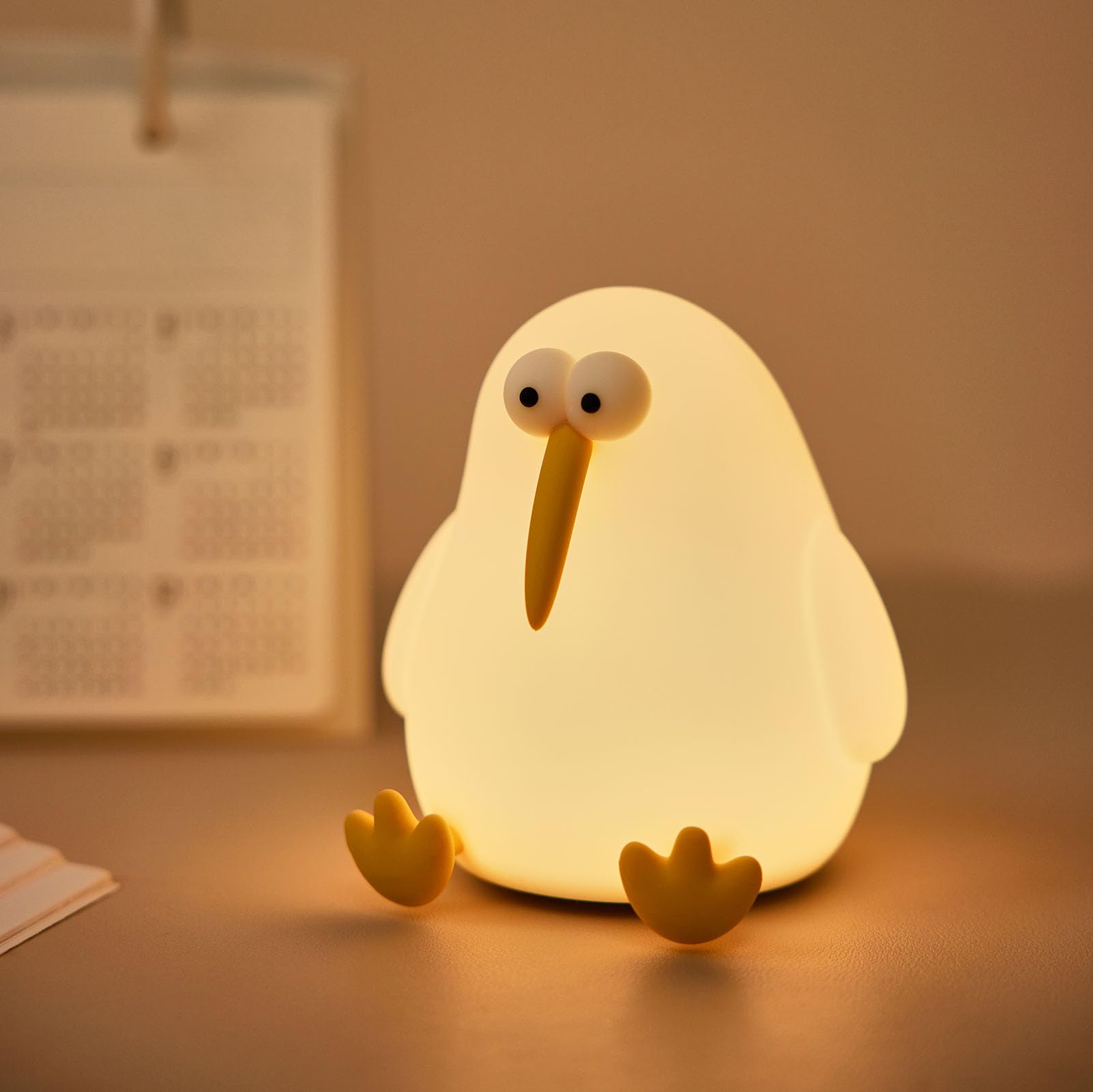 HAPPYBAG Cute Silicone Kiwibird Night Light LED Squishy Nursery Toddler Rechargeable Night Light,Cute Stuff Gift for Baby,Kids,T