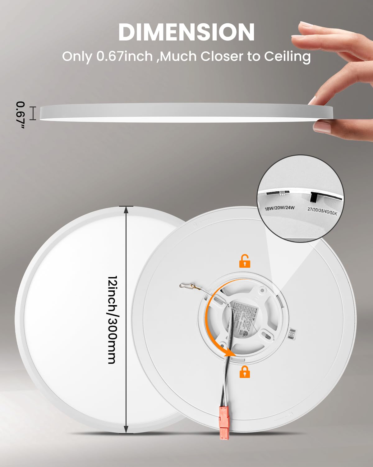 Wembanma 6Pk 12 Inch Led Flush Mount Ceiling Light - 0.67In Thickness Round, 24W 5Cct In One 2700K/3000K/3500K/4000K/5000K Surfa