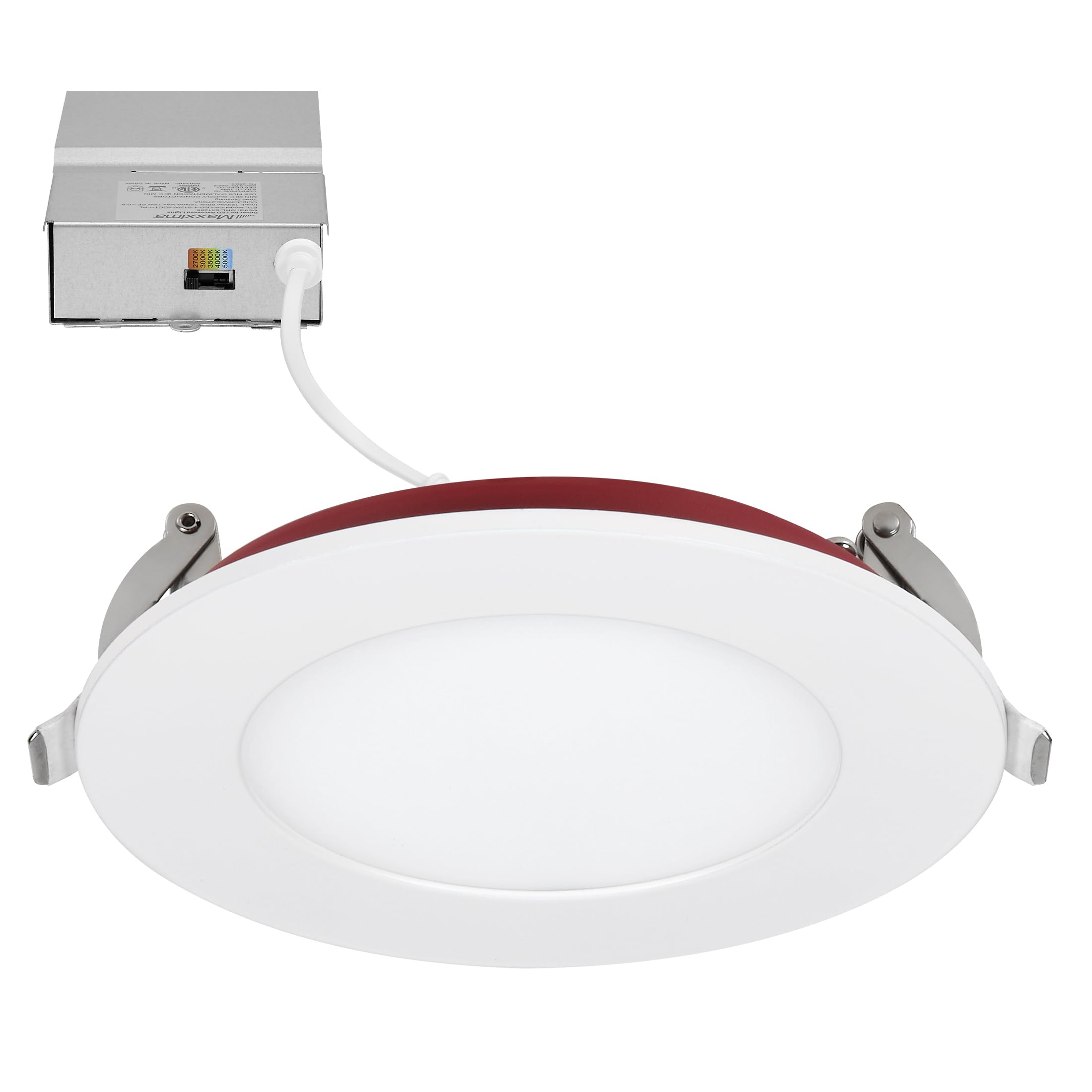 Maxxima 4 in. 2 Hour Fire Rated Ultra Thin LED Downlight, Slim Recessed Canless Light, IC Rated, 800 Lumens, 5 Color Temperature