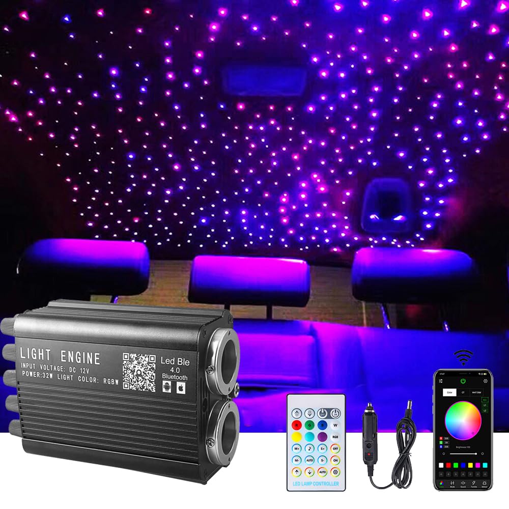 Twinkle Starlight Headliner Light,32W 1000pcs 13.1ft LED Star Ceiling Fiber Optic Light Kit APP/Remote Control for Car/Home/Part