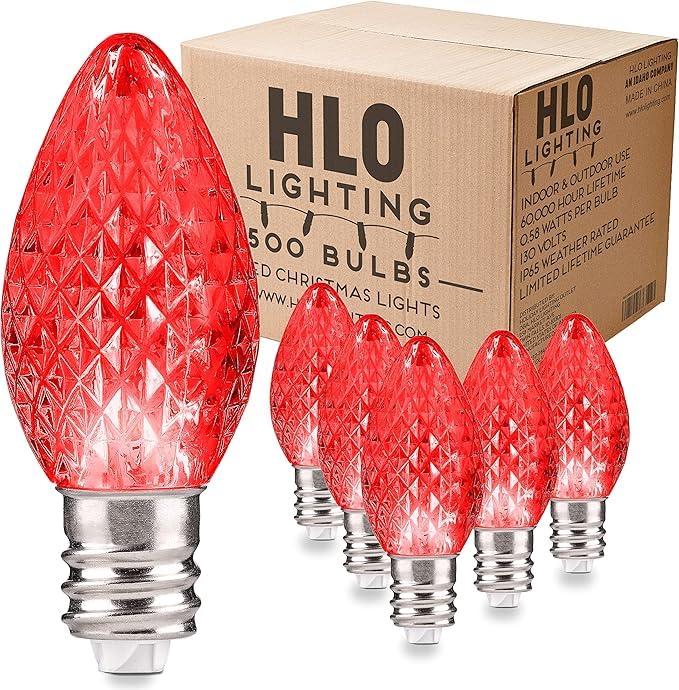 Holiday Lighting Outlet Faceted C7 Christmas Lights | Red Led Light Bulbs Holiday Decoration | Warm Christmas Decor For Indoor & Outdoor Use | 2 Smd Leds In Each Light Bulb | Set Of 500