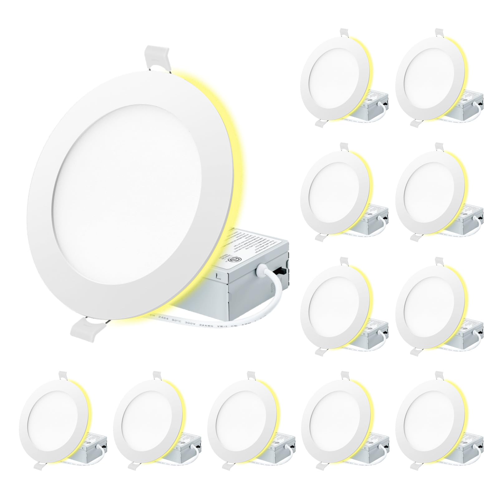 Eosmile 12 Pack White Recessed Lighting 6 Inch With Night Light  Canless Wafer  Dimmable & 5 Color Selectable  12W  120V  1100Lm  Dimmable  Etl Fcc