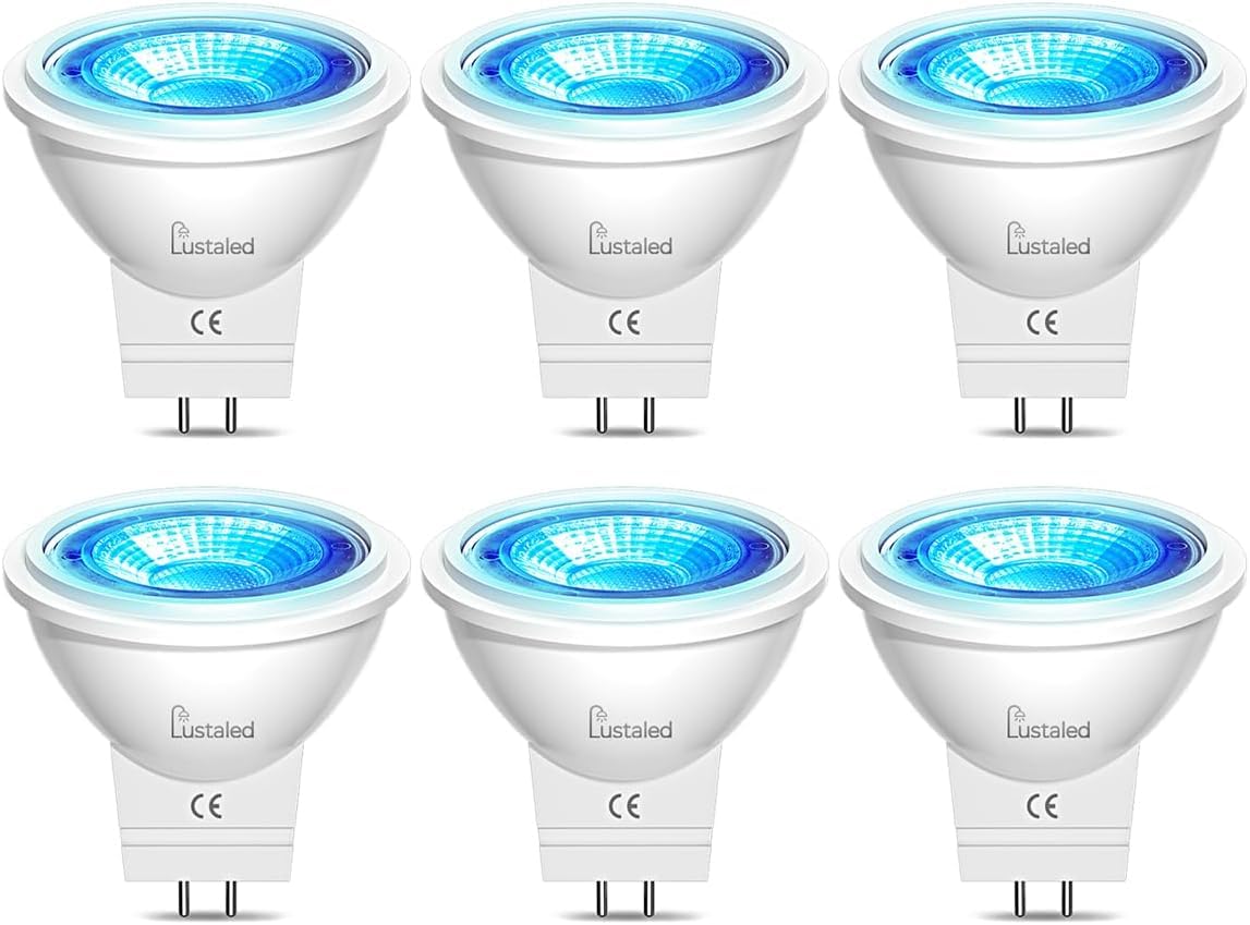 Lustaled Mr11 Blue Led Bulb, 12V 3W Gu4 Bi-Pin Base Blue Spotlight Bulb Mr11 Colored Led 25W Halogen Replacement For Home Recess