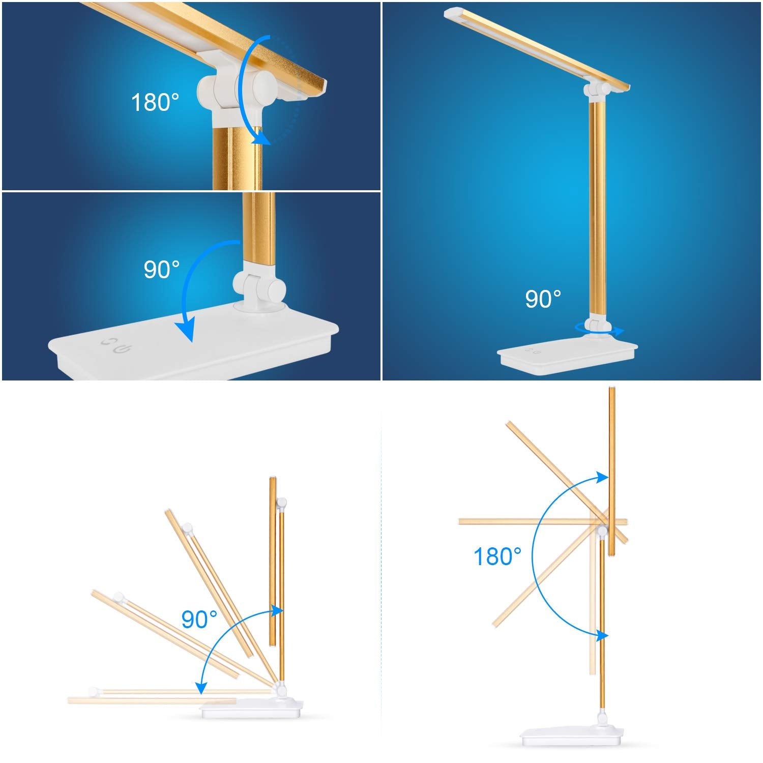 LED Desk Lamp with USB Charging Port Dimmable Eye Caring Table Lamp for Home Office, Touch Control with 5 Lighting Modes 3 Level
