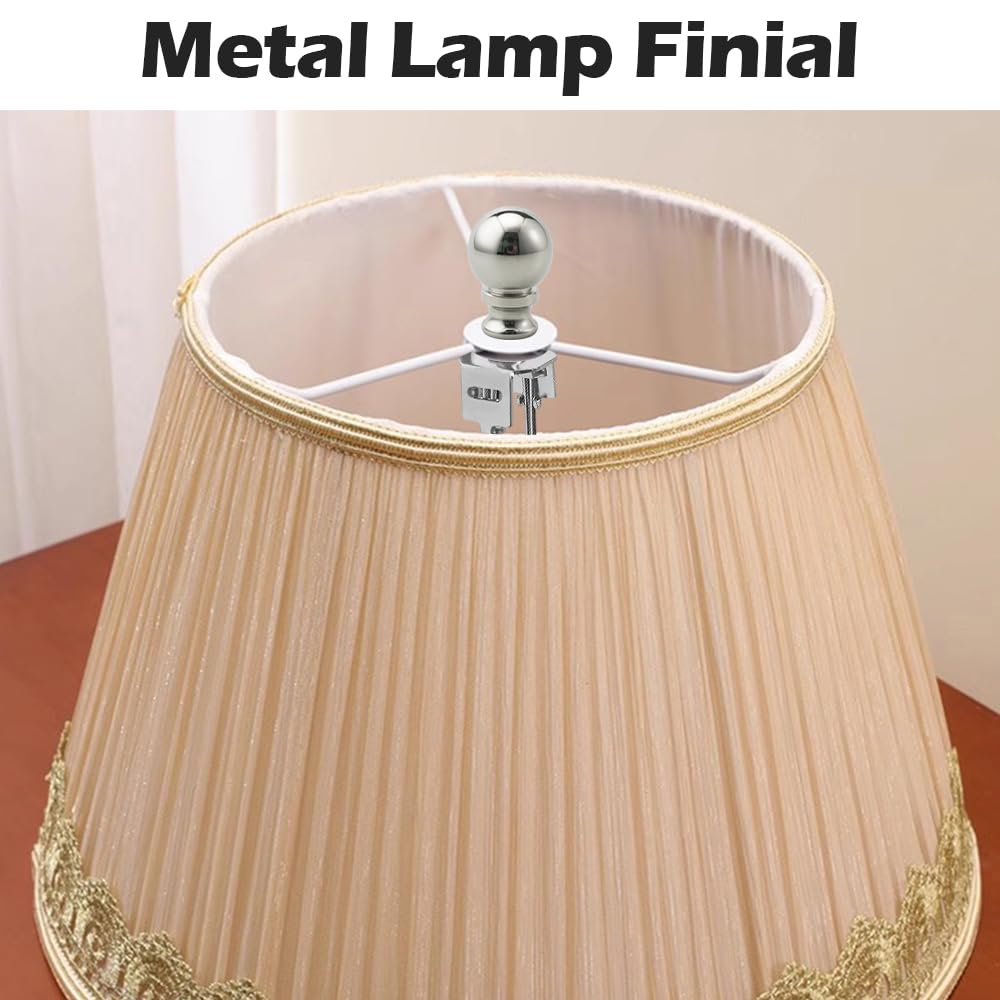 Asjeumt 2Pcs Lamp Shade Light Bulb Clip Adapter Kit, Nickel Lampshade Holder Adapter With Round Top Finial, No Harp Required, Cl