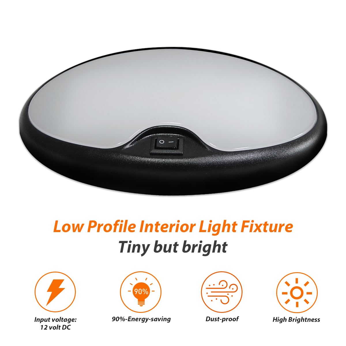 Dream Lighting 12V RV Interior LED Ceiling Light, 6" Oval, 4.5W, 3500K Soft White, Black Shell, Model 0016043CW-black