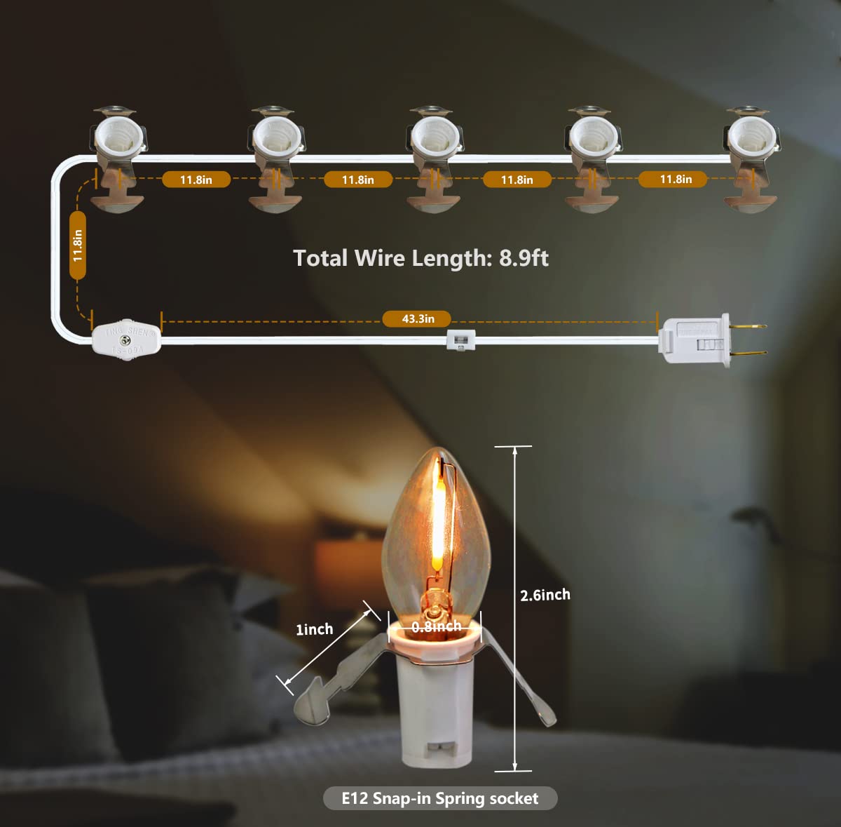 Meilux C7 Led Christmas Village Light Accessory Cord With 5 Warm White Bulbs And Fuse