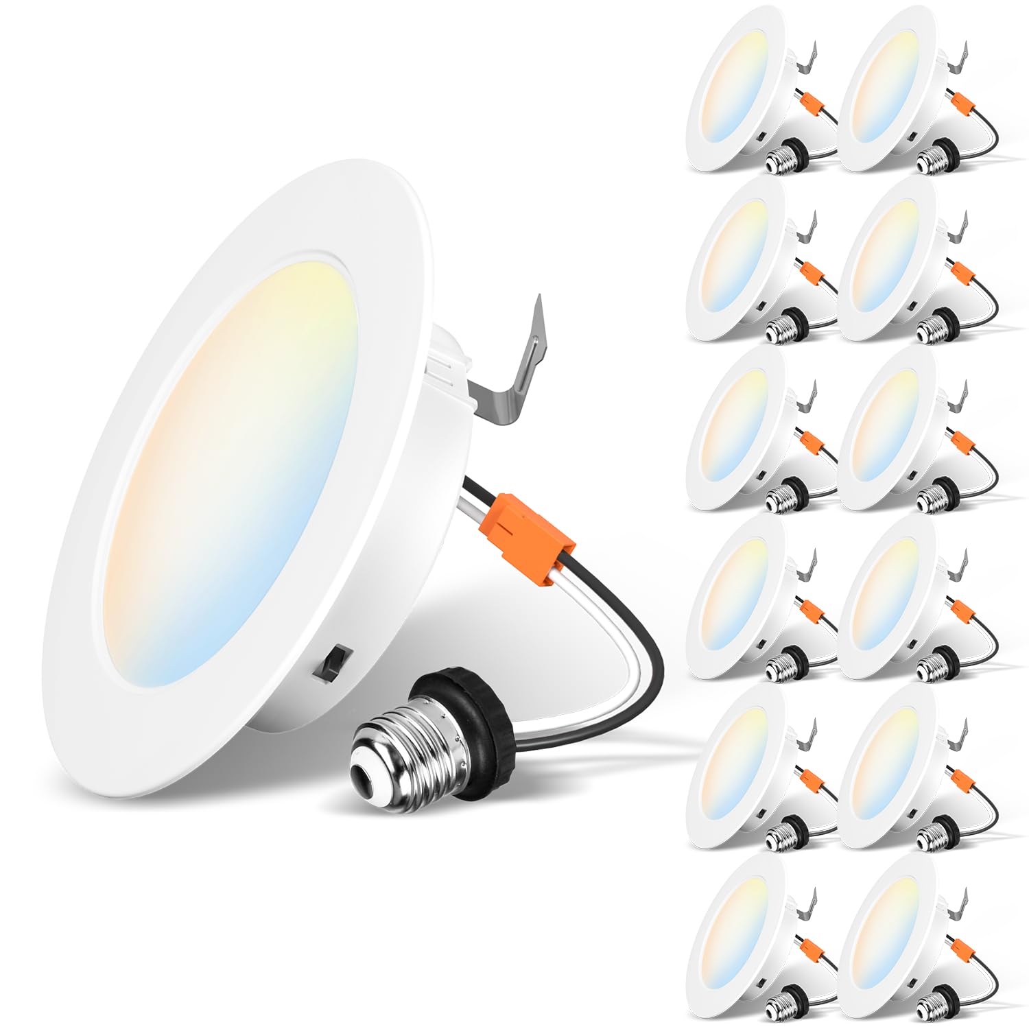 Lvwit Led Recessed Light 4Inch, Can Lighting Color Selectable 2700/3000/4000/5000/6000K 5Cct, 7W(85W Equivalent) Dimmable Downlight With E26 Conversion Kit, Retro Fit Ceiling Light Fixtures, 12 Pack