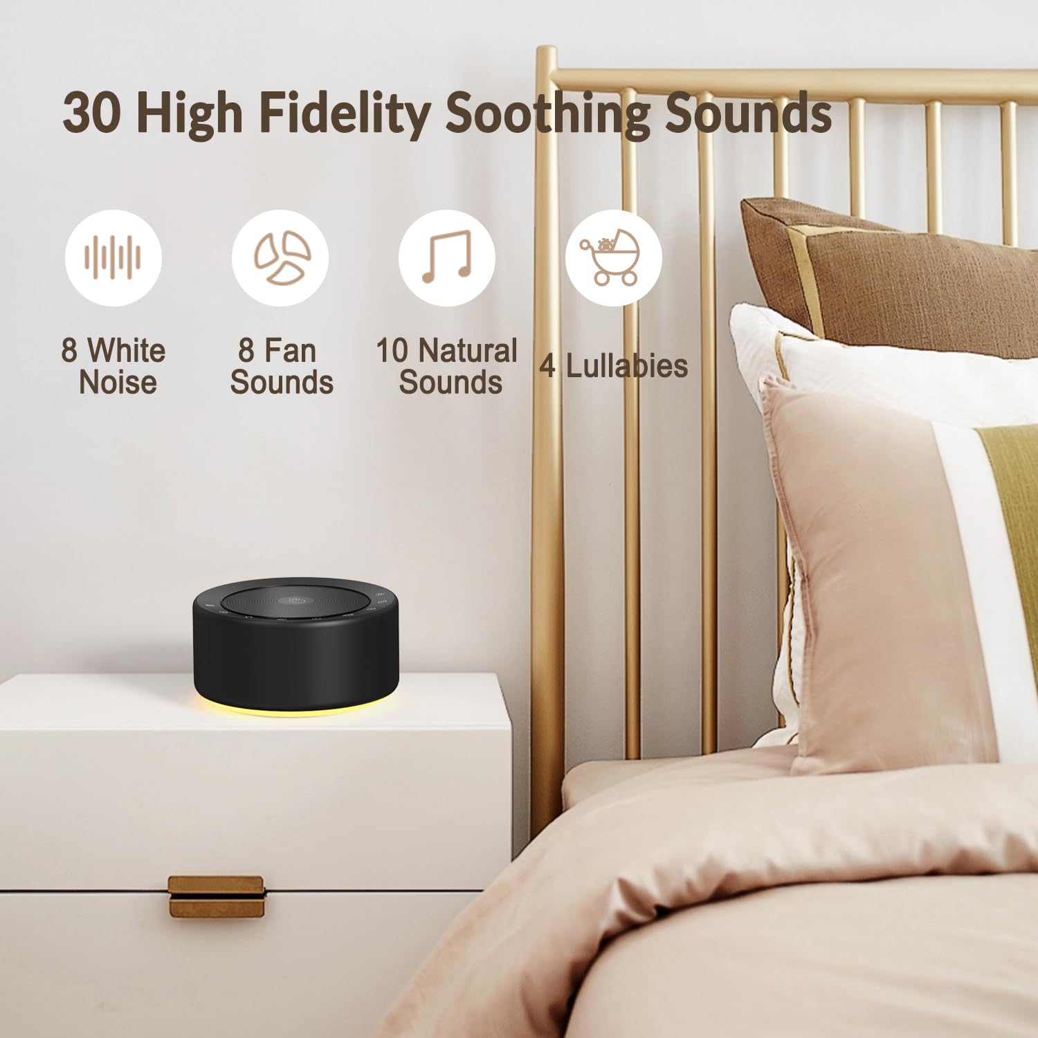 Kipcush Nursery Lamp with Sound Machine, 7-Color Night Light, 30 Soothing Sounds, Touch Control, Black